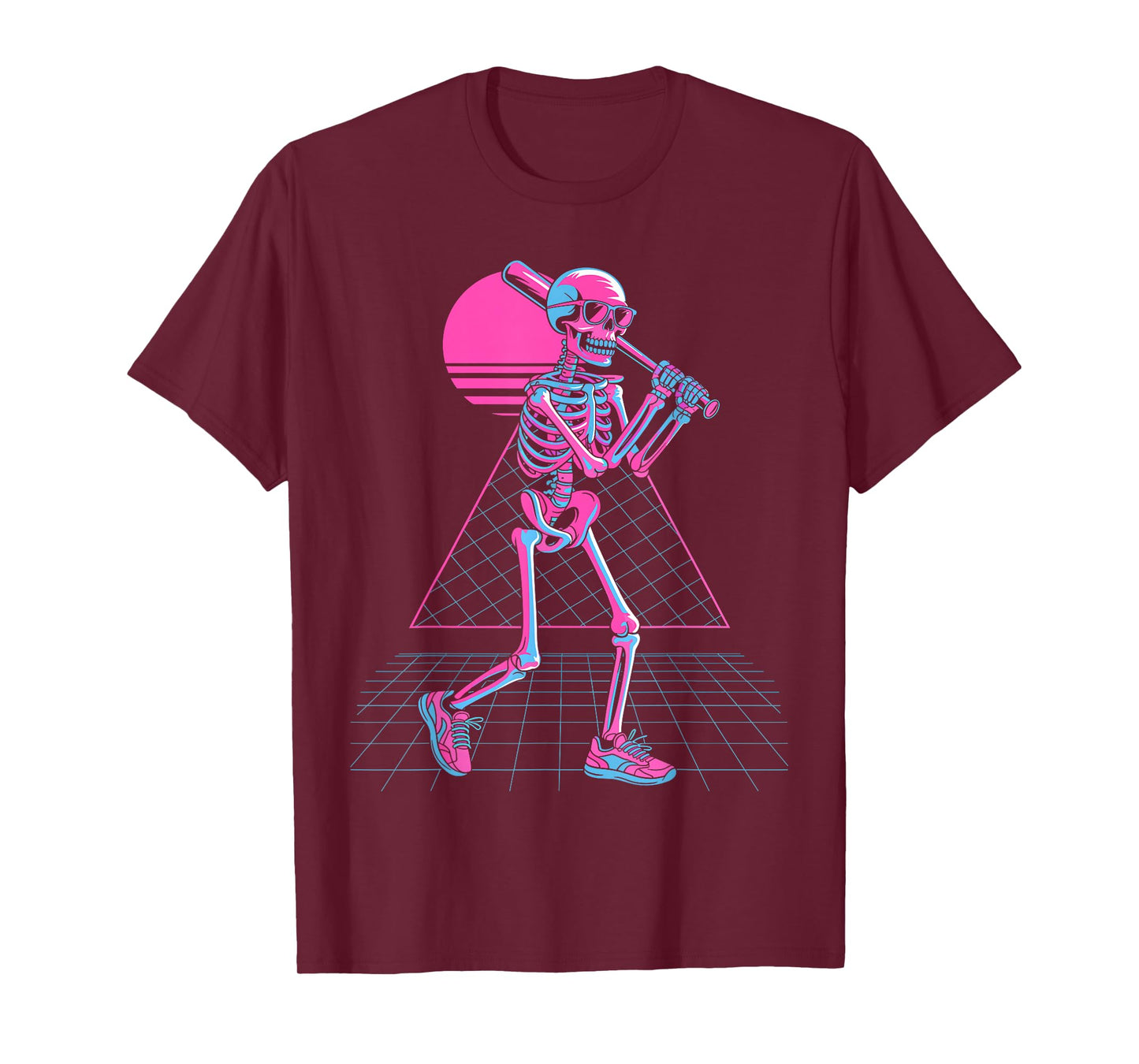 Retro 80s Skeleton Baseball Graphic Vaporwave Swing T-Shirt