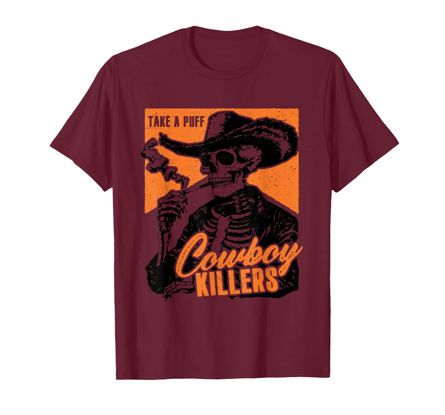 Vintage Smoking Skeleton Adult Cowboy Killers Funny Skull T-Shirt