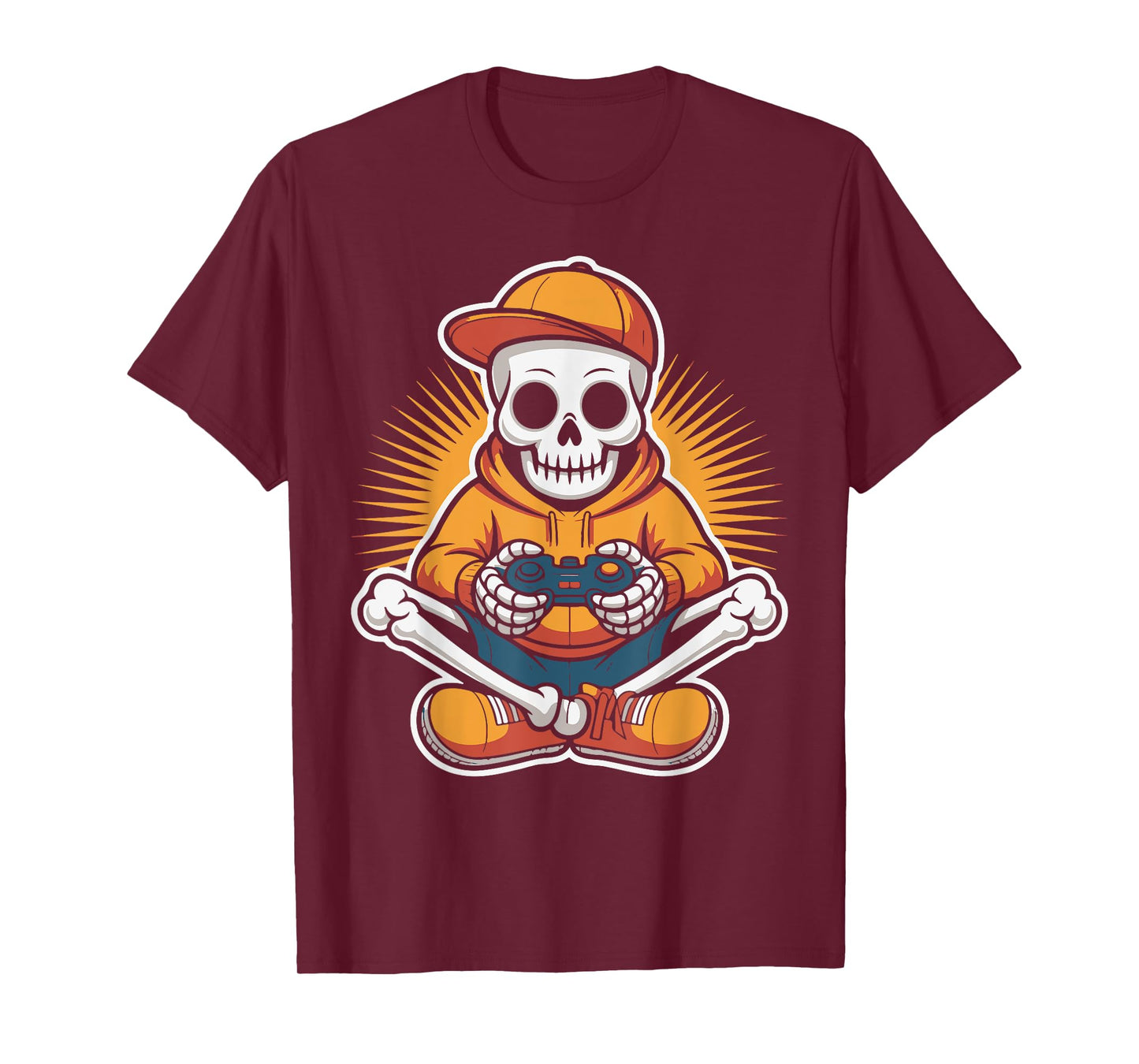 Retro Skeleton Gamer Funny Video Gaming Style Halloween Fun T-Shirt