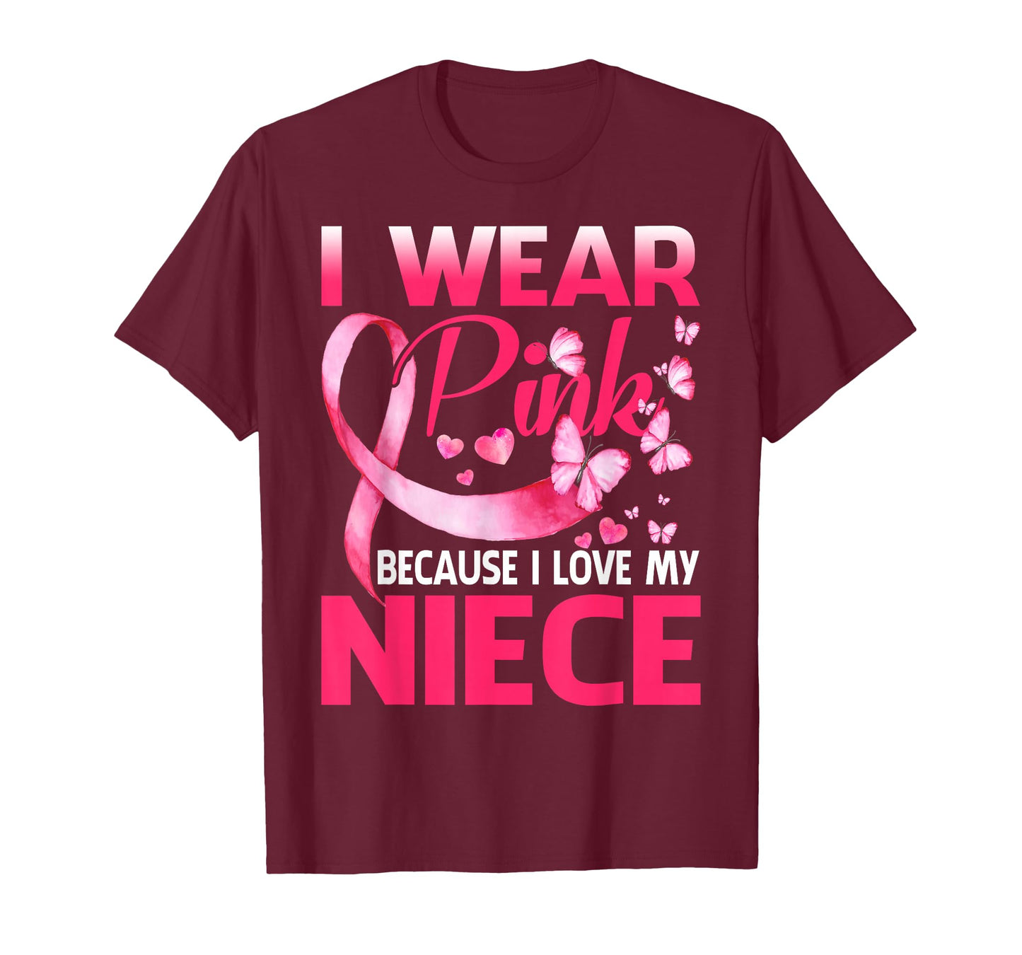 I Wear Pink For My Niece Breast Cancer Awareness Butterfly T-Shirt