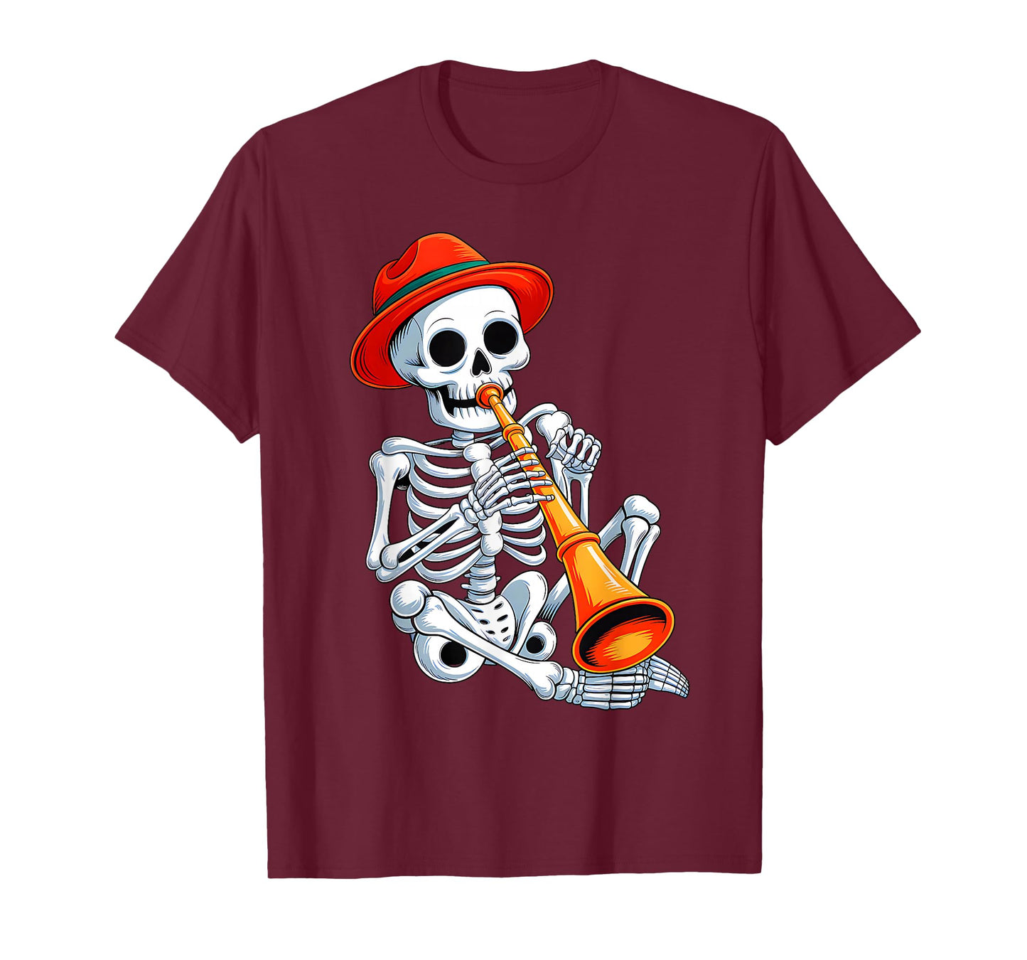 Skeleton Playing Sacxophone Halloween Costume Men Boys Kid T-Shirt