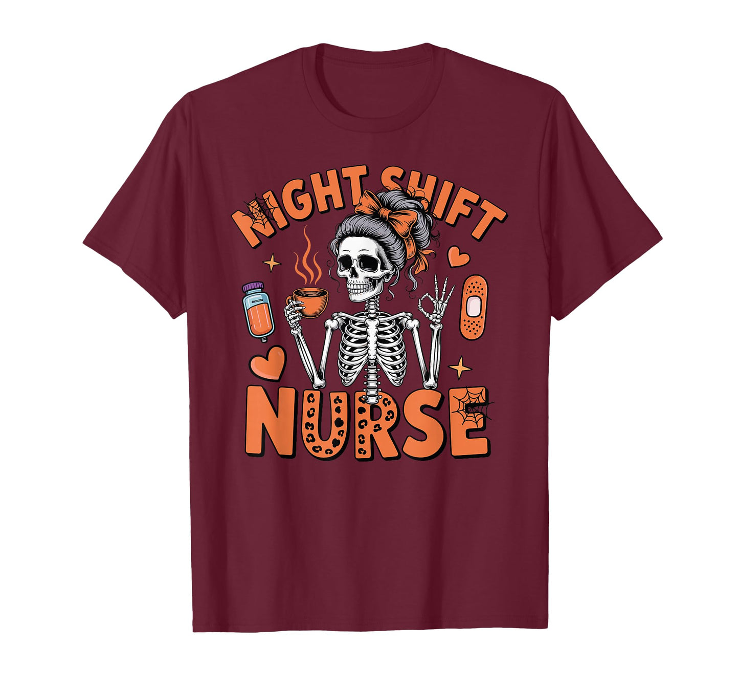 RN ICU Night Shift Nurse Skeleton Halloween Costume T-Shirt