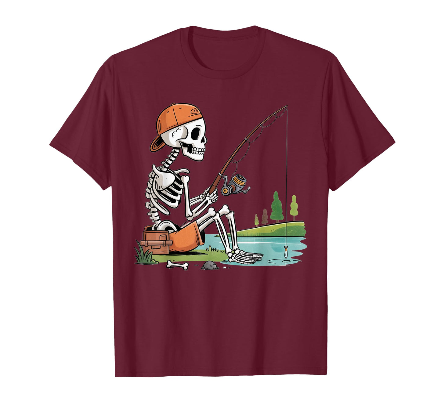 Skeleton Fishing Halloween Costume Funny Fishing Boys Kids T-Shirt