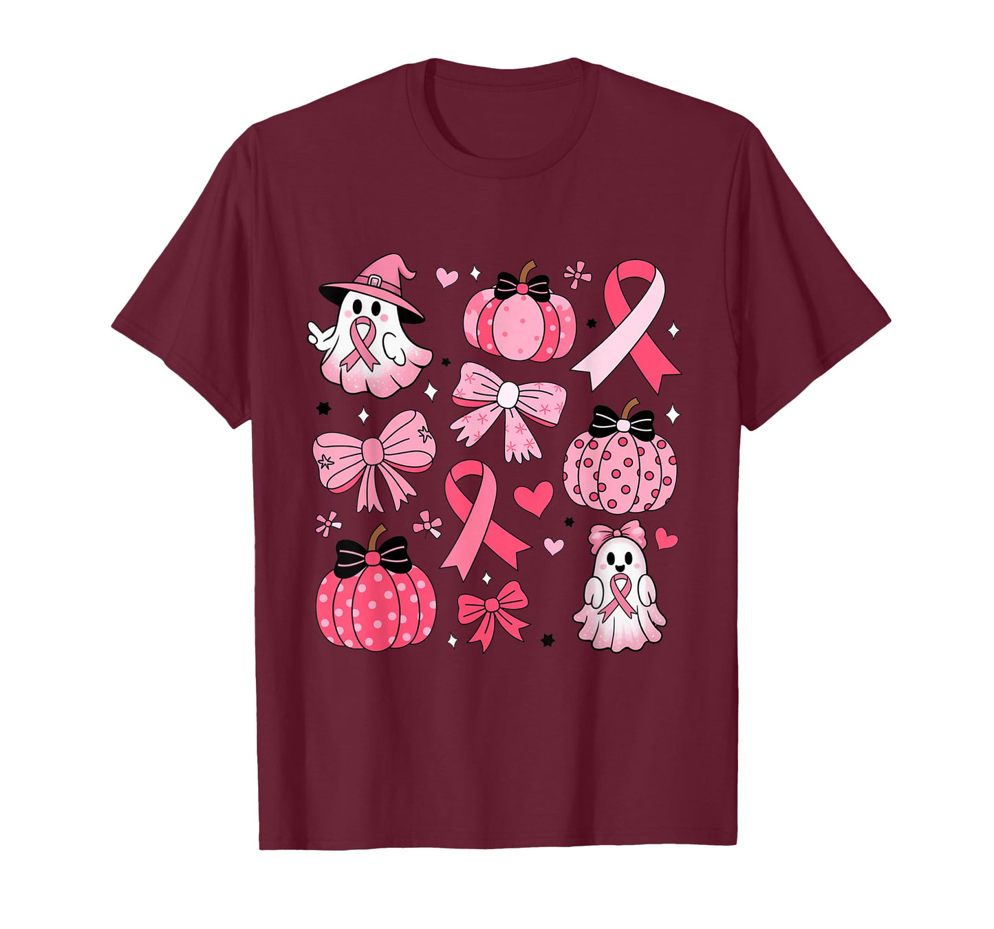 Breast Cancer Ghost Coquette Bow Pink Pumpkin Halloween T-Shirt
