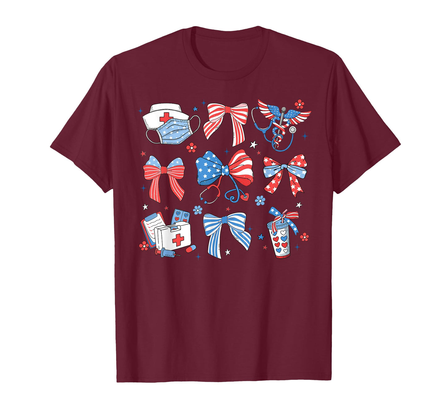 4th July Nurse Coquette Bow ICU CRNA Surgical Medical Girly T-Shirt