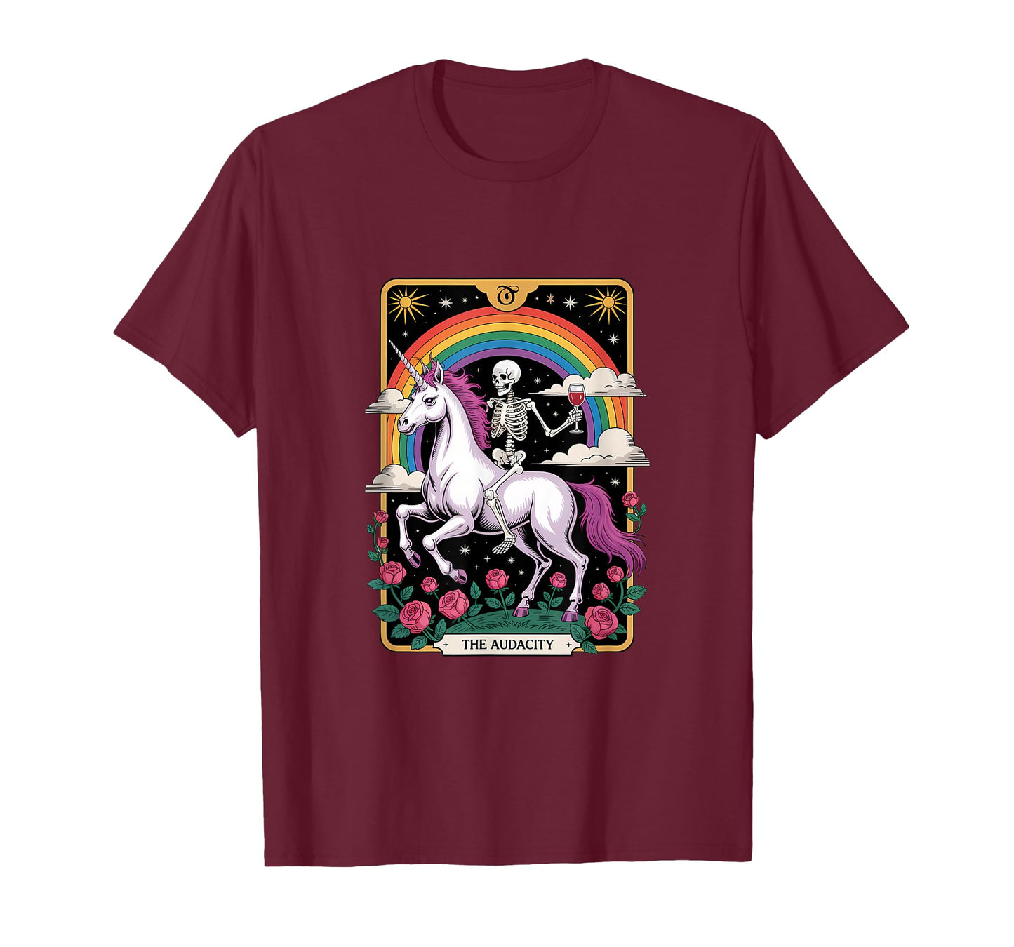 The Audacity Skeleton Unicorn Rainbow Tarot Design T-Shirt