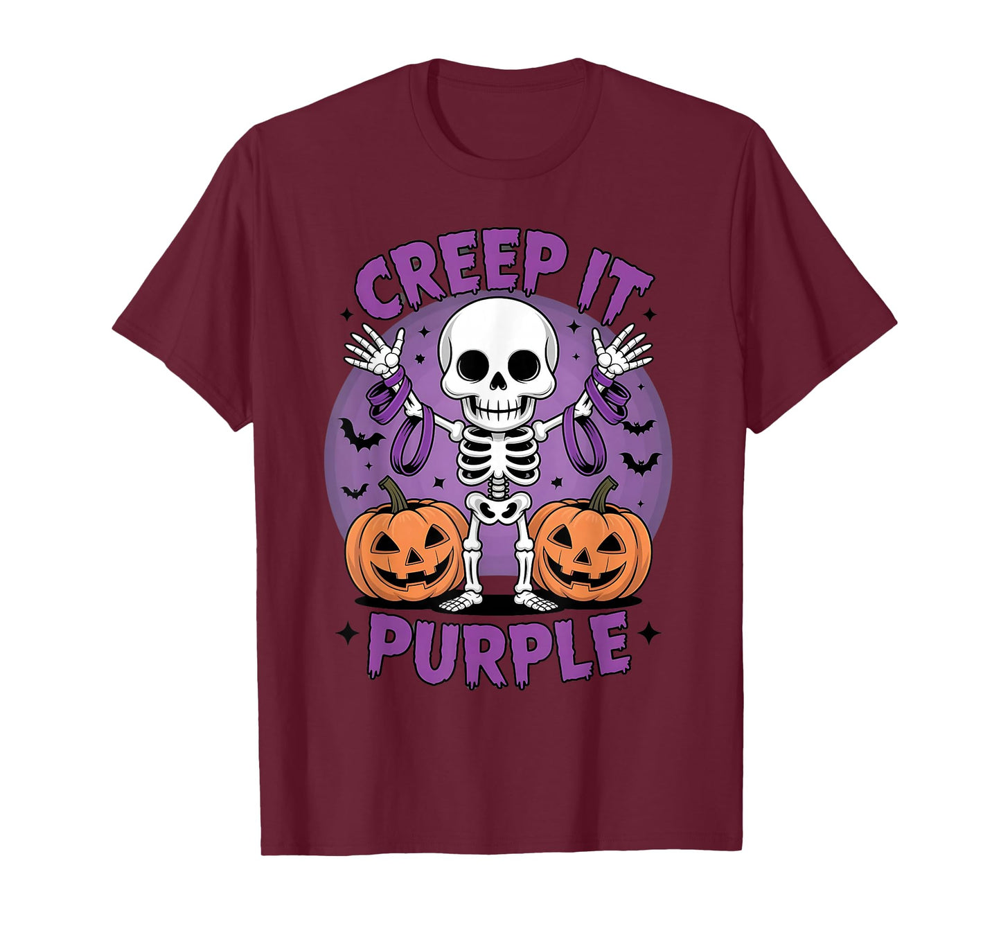 Creep It Purple Skeleton Pumpkin Halloween Awareness T-Shirt