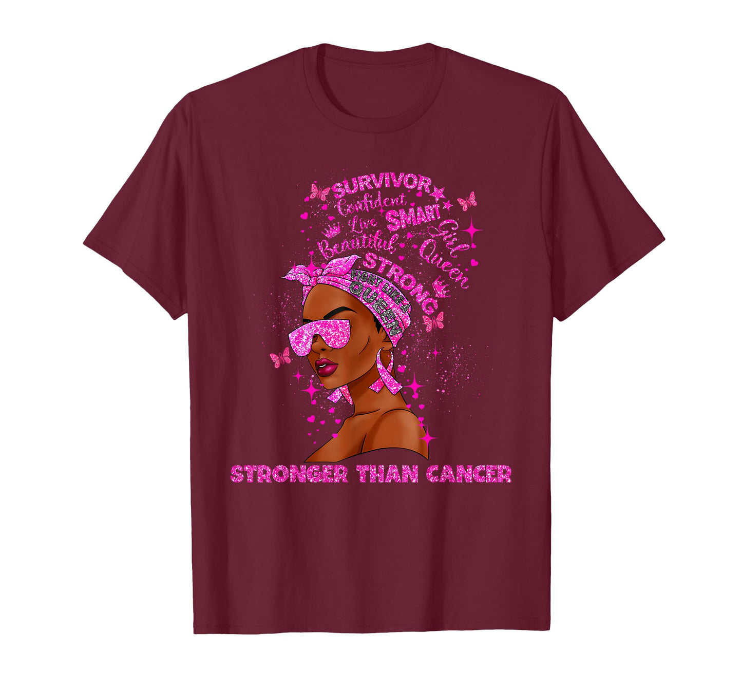 Black Women Queen Stronger Than Breast Cancer Pink Ribbon T-Shirt