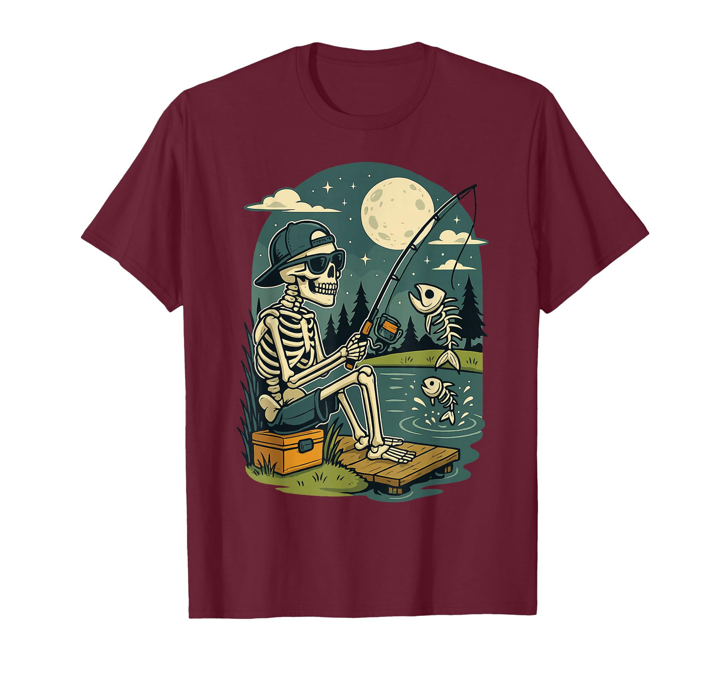 Skeleton Fishing Funny Halloween Costume Shirt T-Shirt