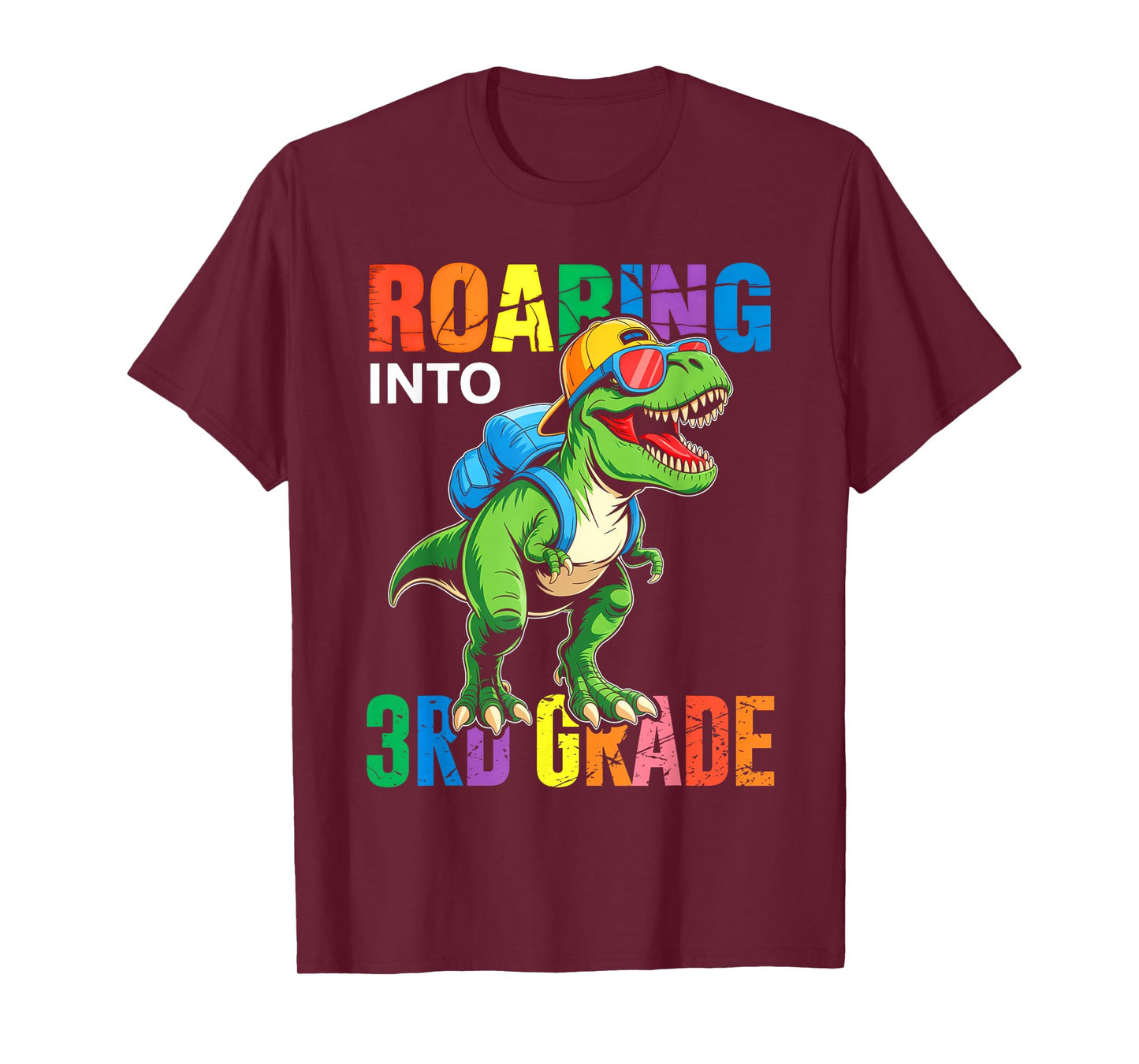 Roaring Into 3rd Grade Boys Dinosaur T Rex Back to School T-Shirt