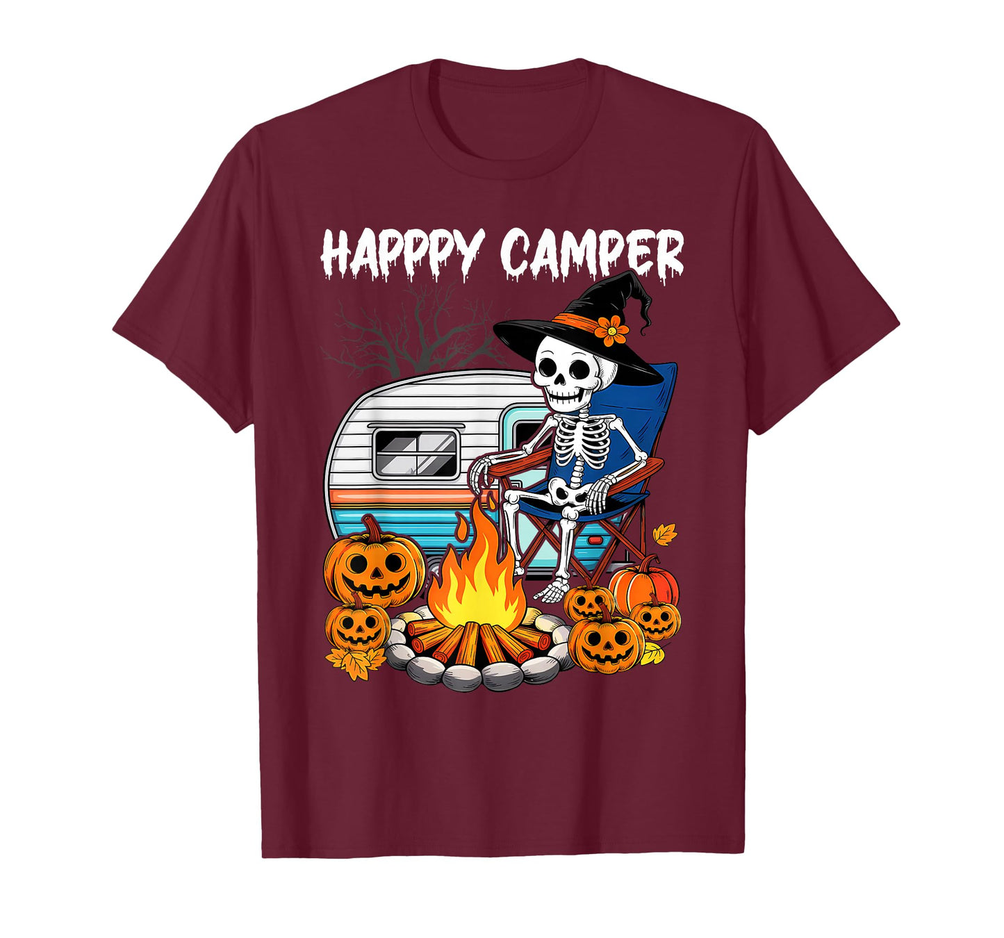 Happy Camper Funny Camping Skeleton Campfire T-Shirt