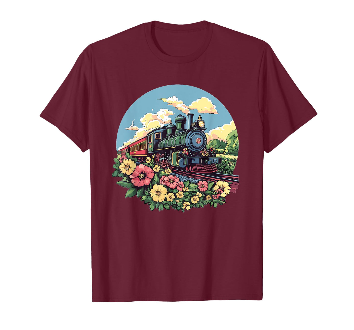 Vintage Steam Train Floral Adventure T-Shirt