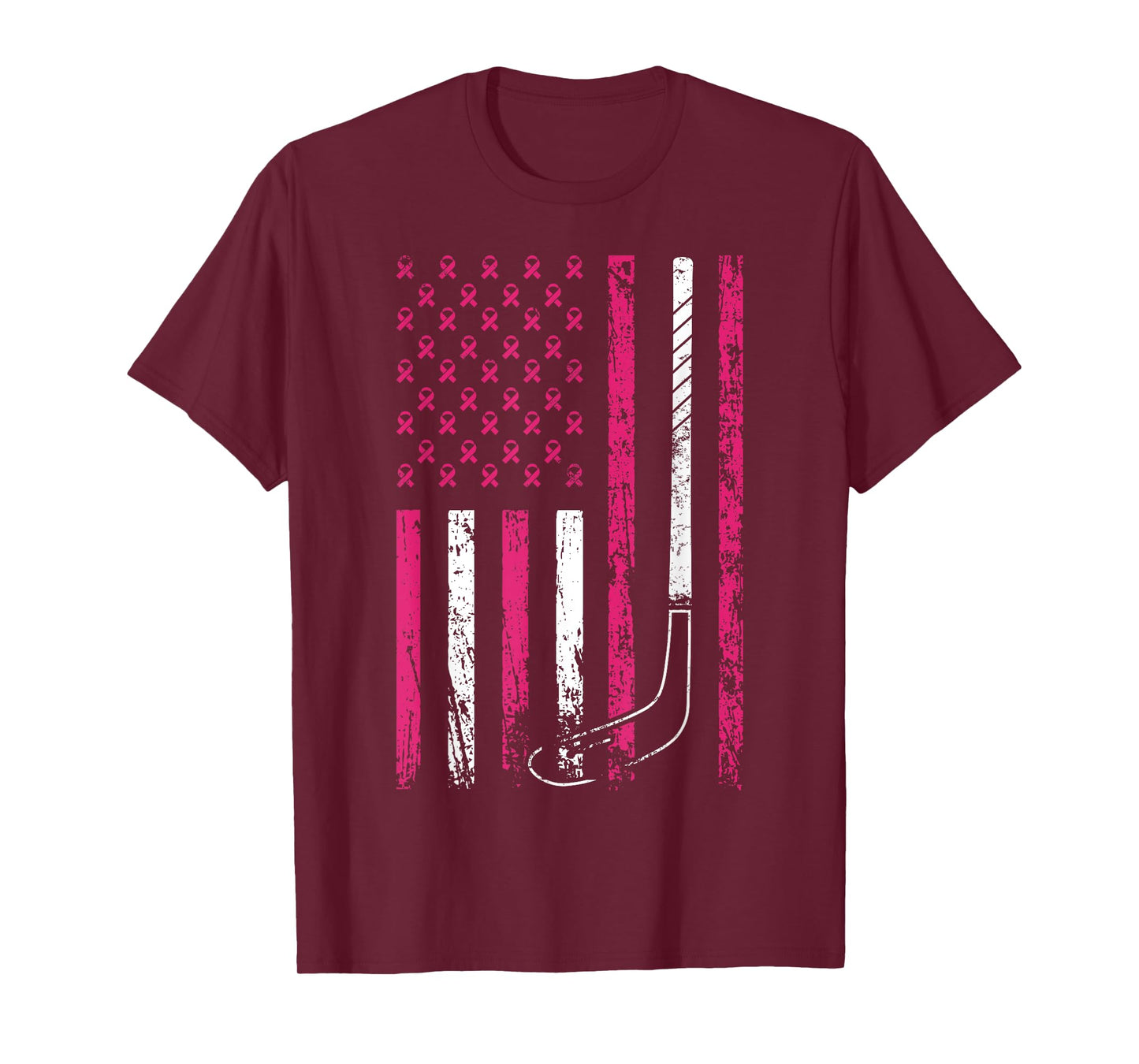 American Sports Flag Breast Cancer Awareness Ice Hockey T-Shirt