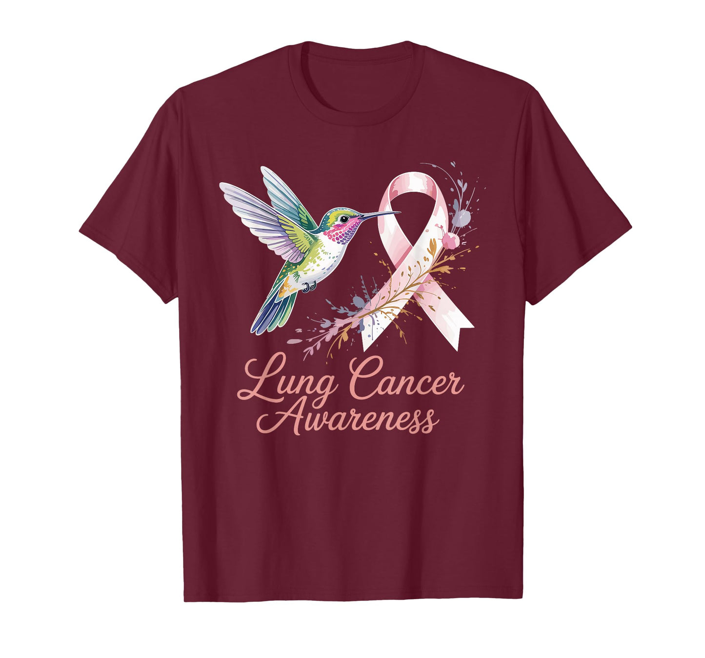 Lung Cancer Awareness Hummingbird Ribbon Support T-Shirt