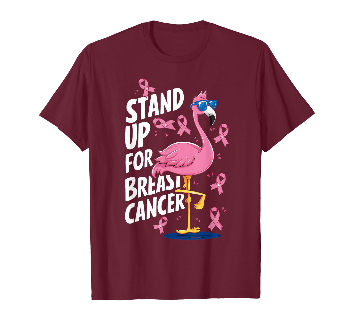 Pink Ribbon Awareness Stand Up to Breast Cancer Flamingo T-Shirt
