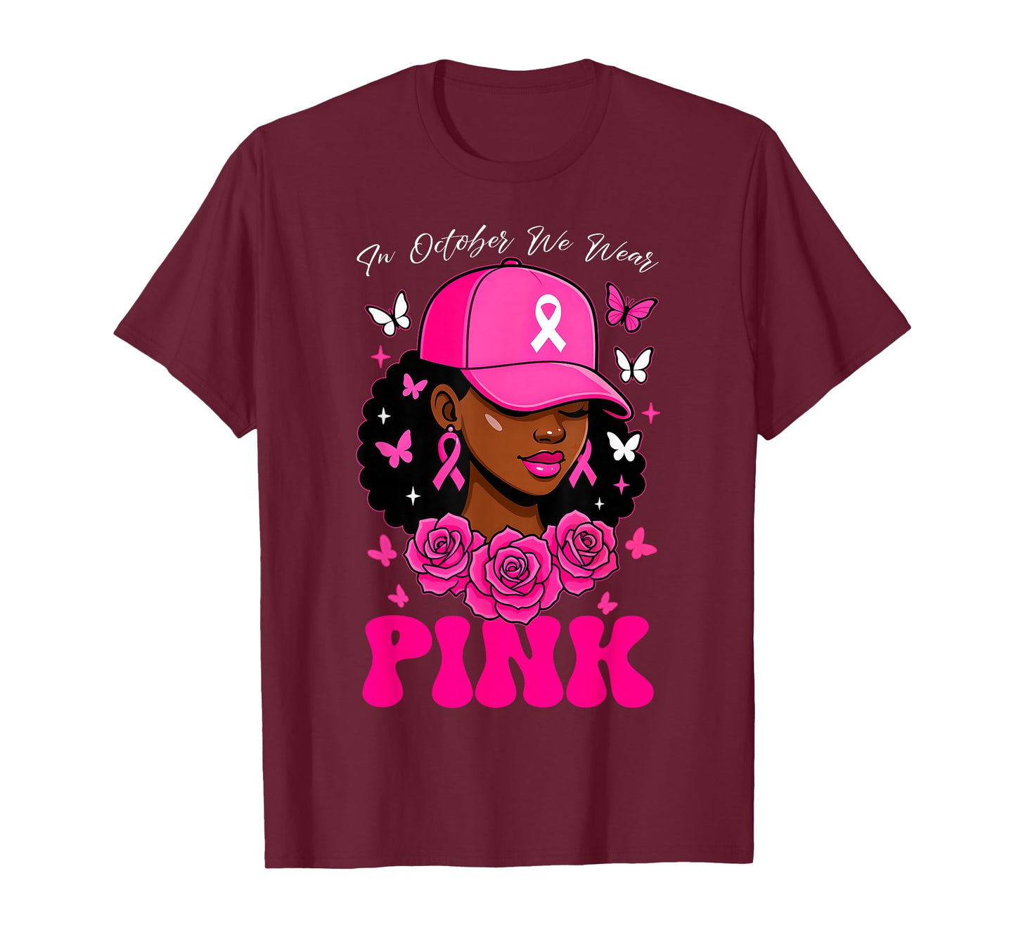 In October We Wear Pink Breast Cancer Awareness Black Women T-Shirt