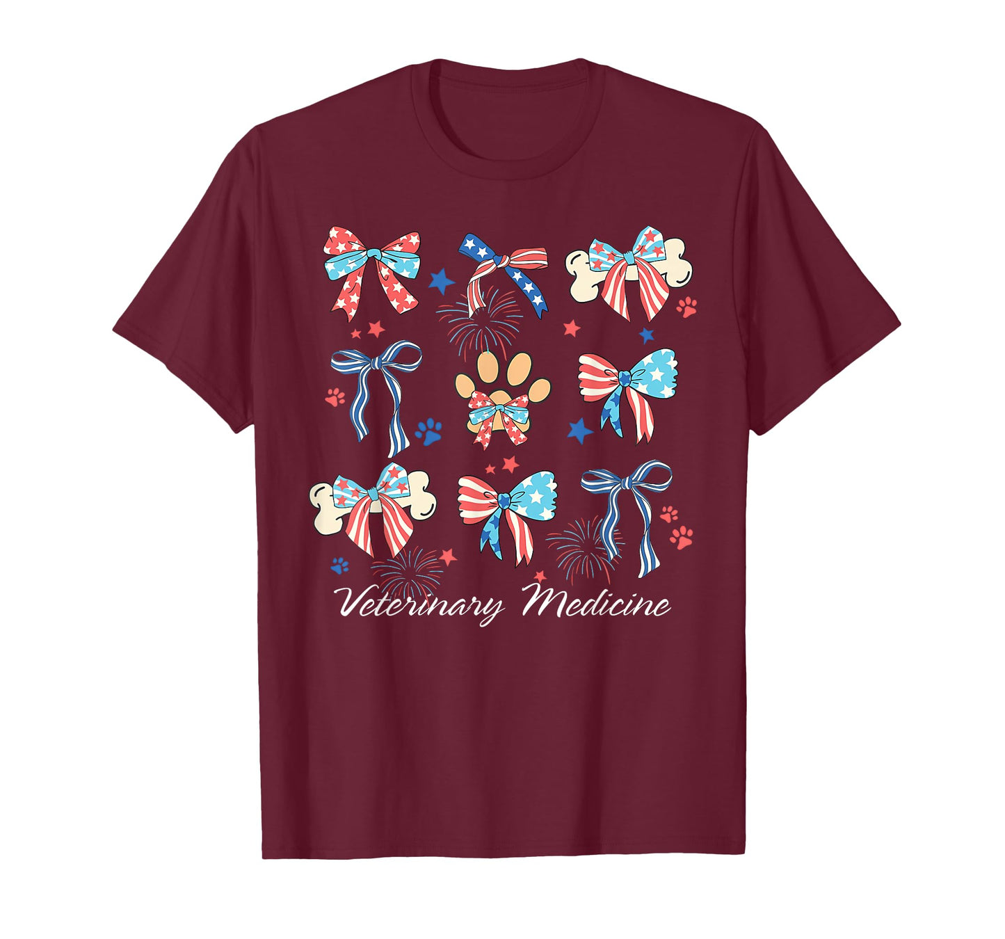 Veterinary Medicine Paw Dog Coquette Bow Vet Tech July 4th T-Shirt for Men Women