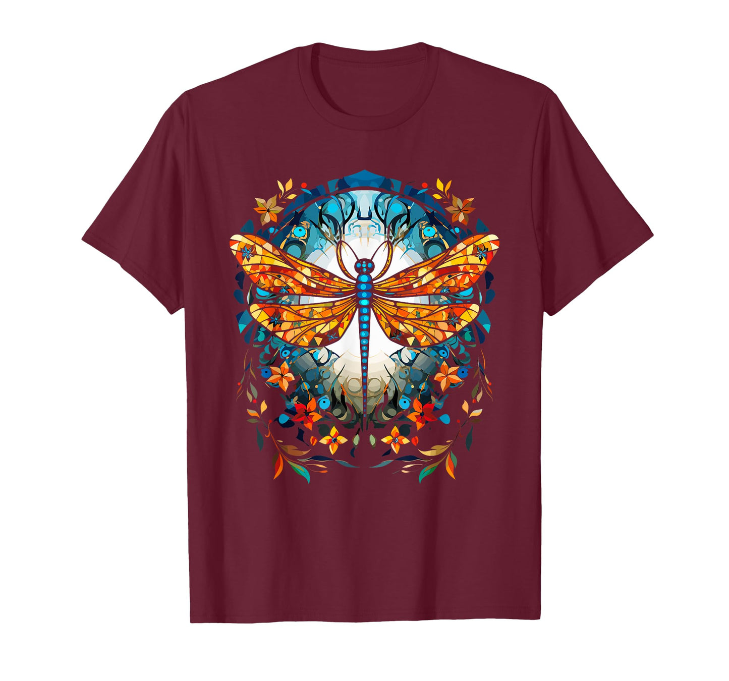Magical Dragonfly Lover Stained Glass Graphic Design Art T-Shirt