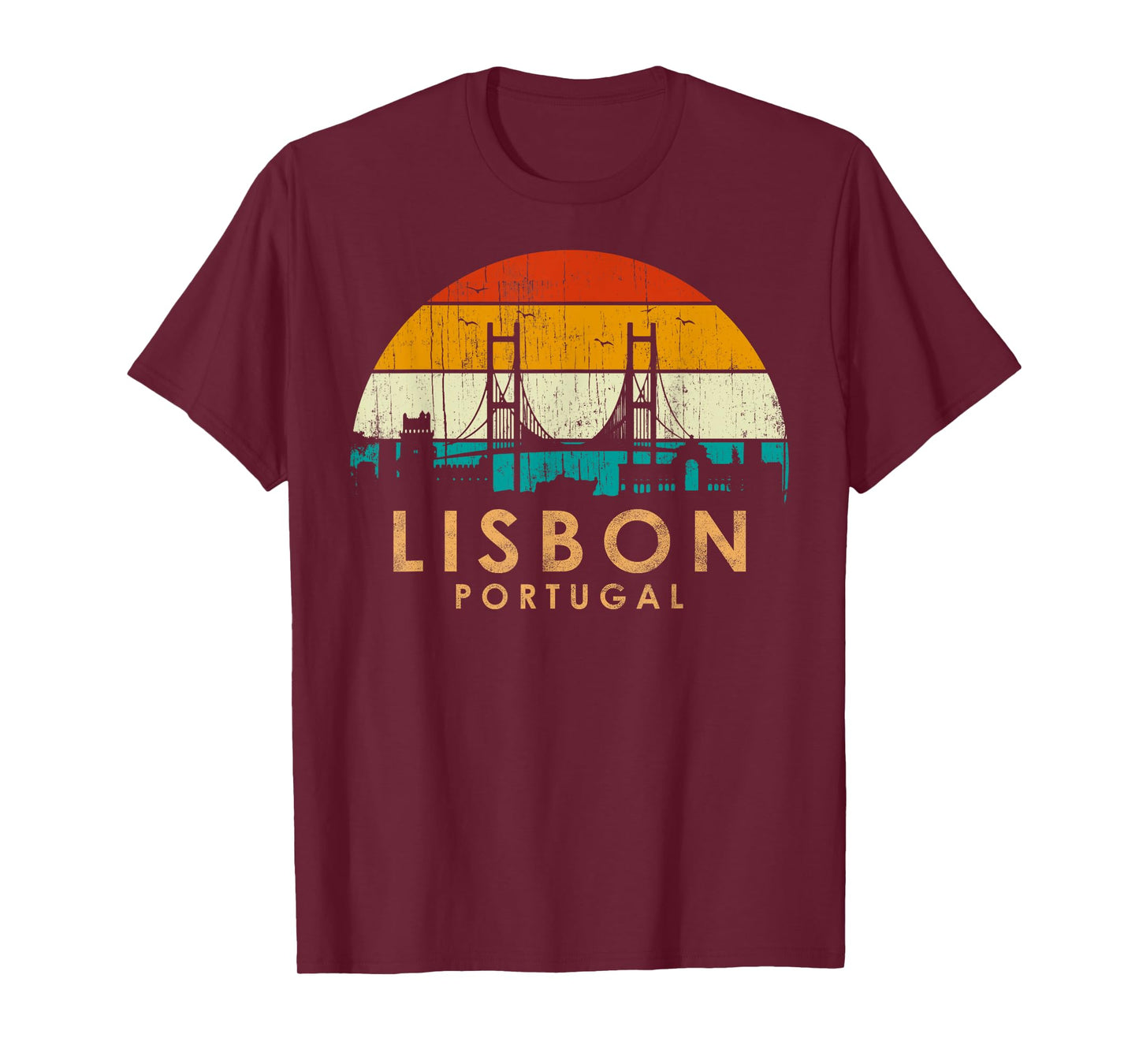 Vintage Retro Style Landscape Sunset Capital Lisbon Portugal T-Shirt