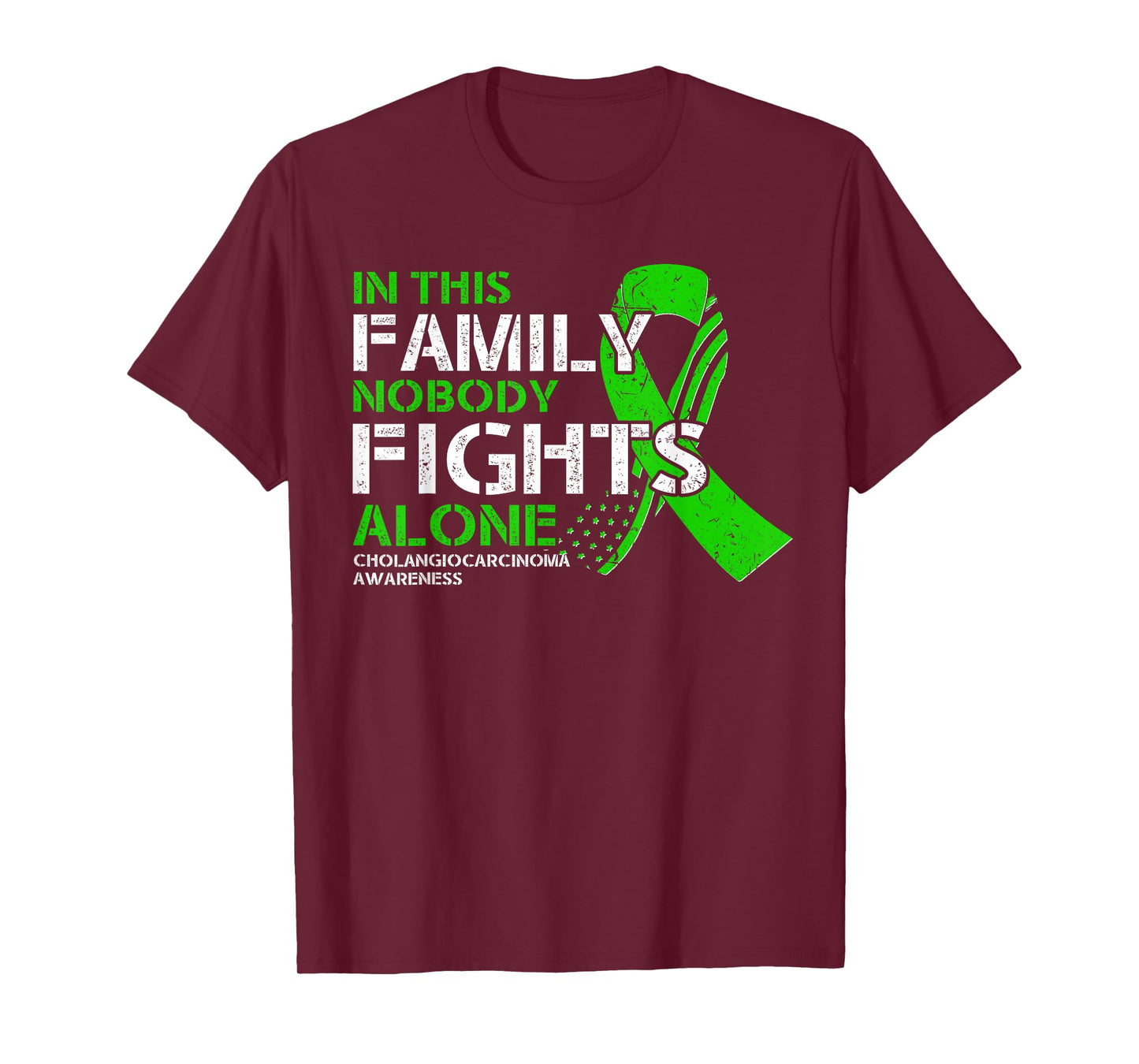Cholangiocarcinoma Awareness - American Flag Green Ribbon T-Shirt
