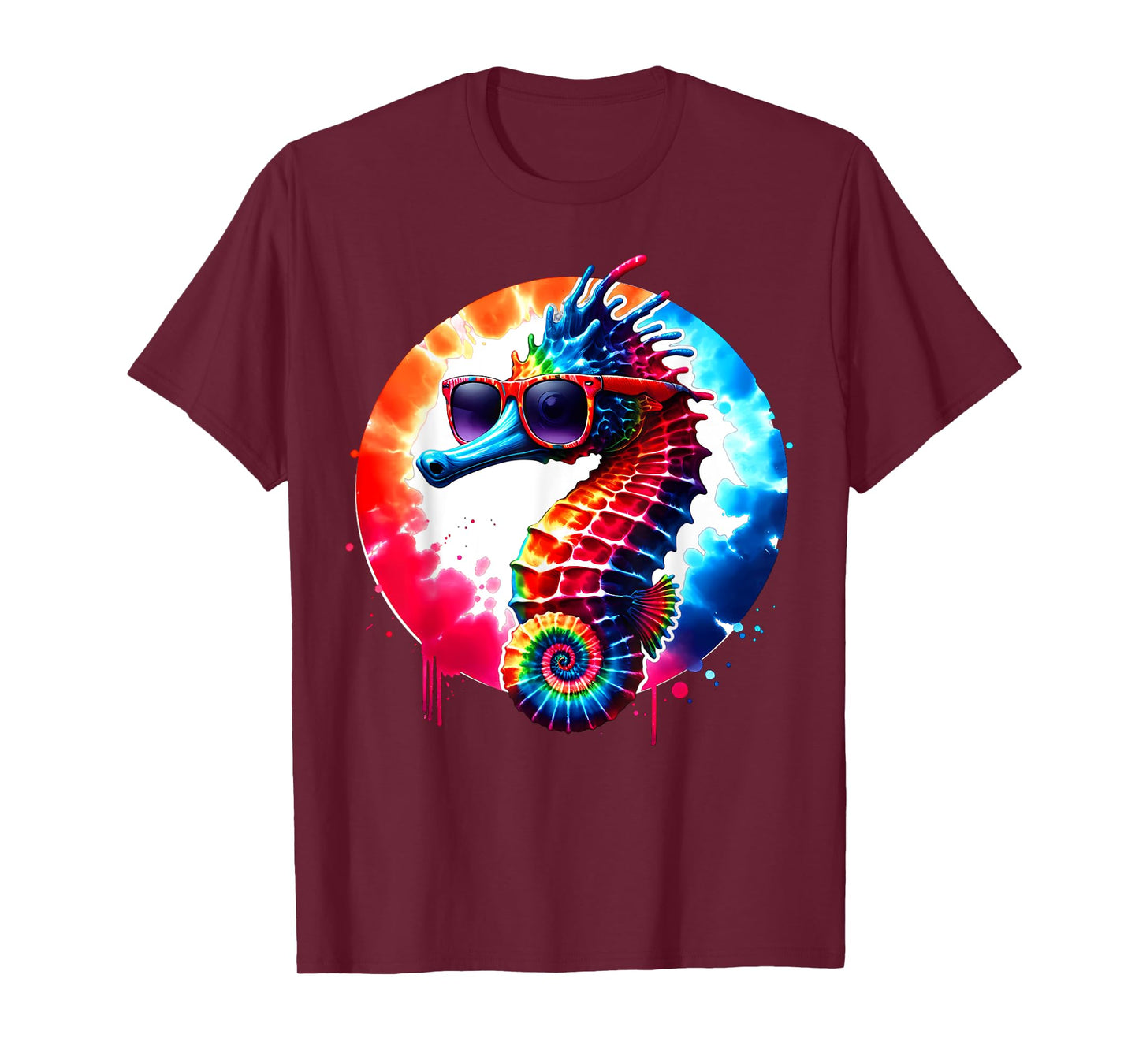 Cool Graphic Tie Dye Sunglasses Seahorse Illustration Art T-Shirt