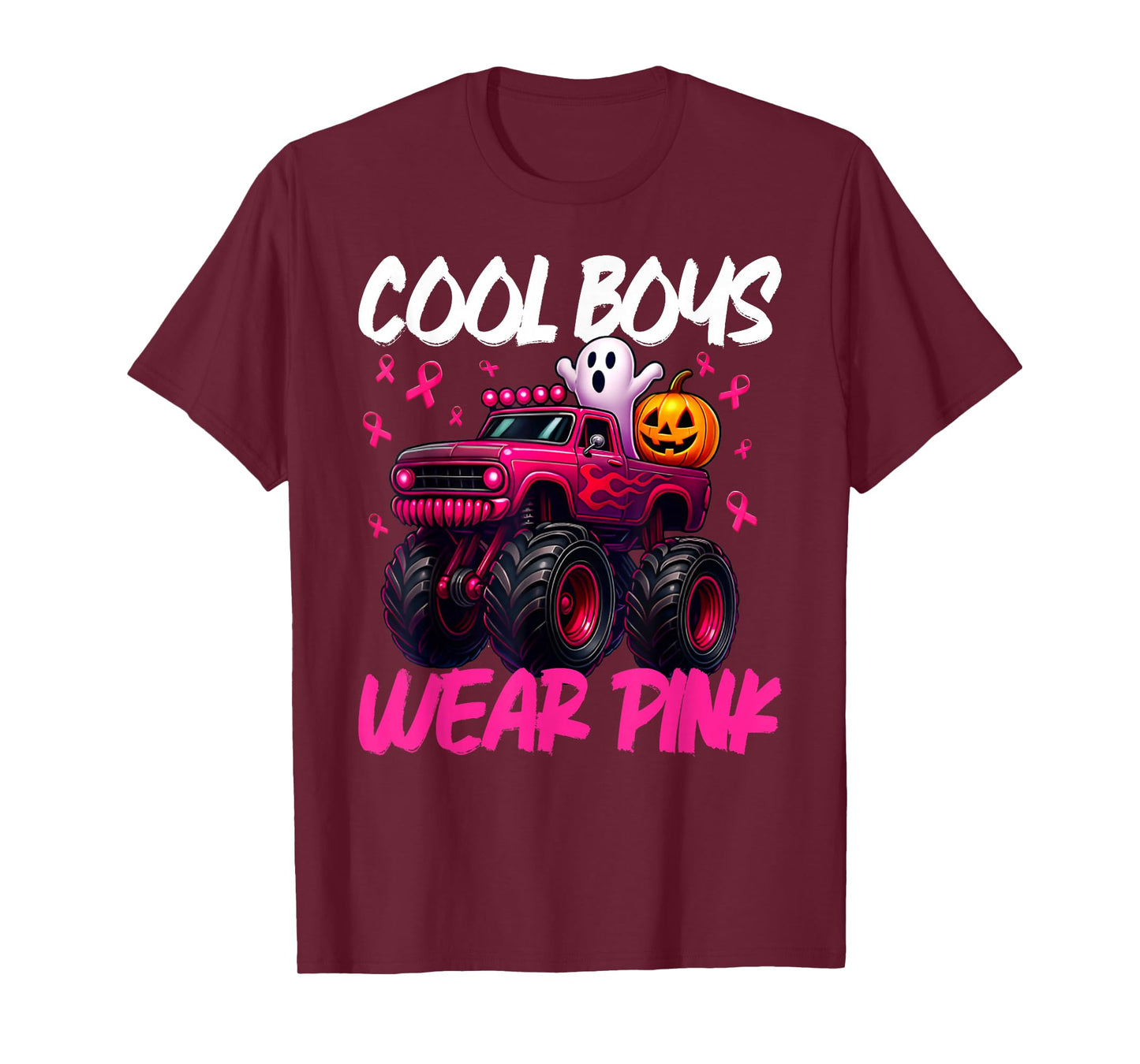 Cool Boo Wear Pink Monster Truck Breast Cancer Boys Kids T-Shirt