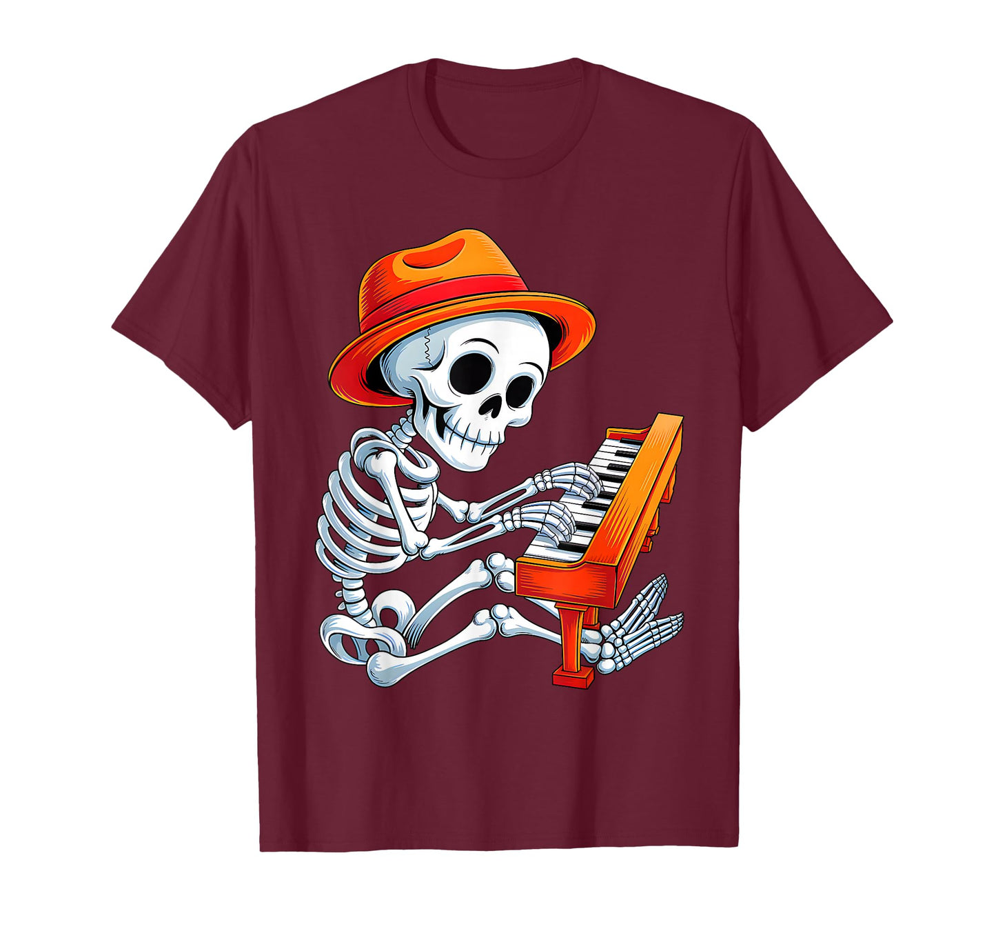 Skeleton Playing Piano Halloween Costume for Men Boys Kid T-Shirt