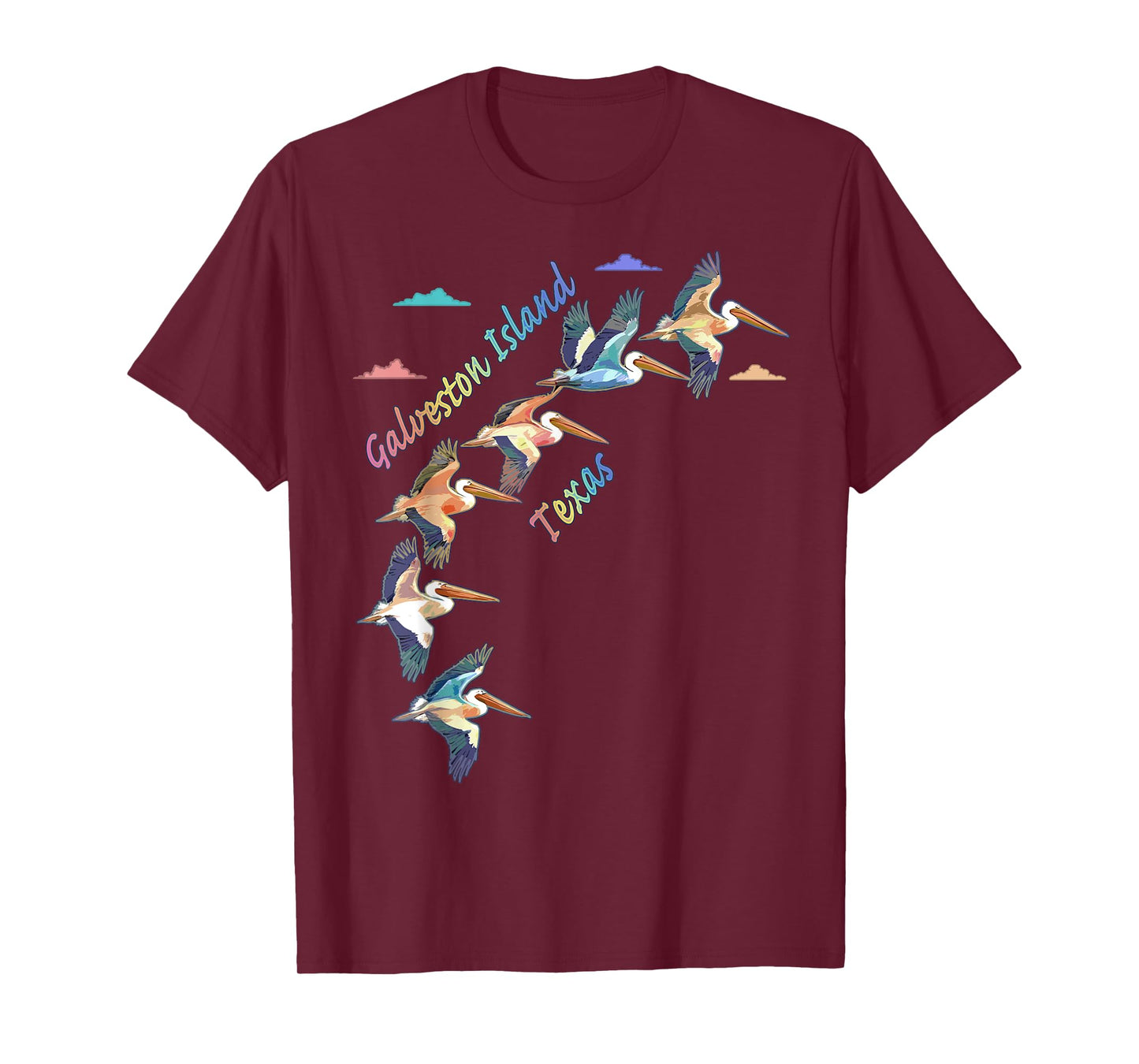 Galveston Island Texas Colorful Tie-Dye Pelican Art T-Shirt