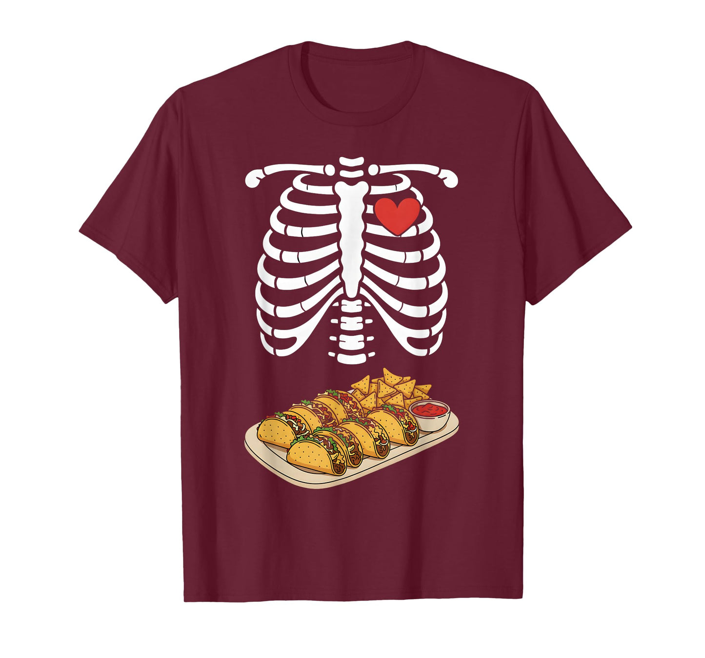 Pregnancy Skeleton Tacos Nacho Salsa Rib Cage Belly Bump T-Shirt