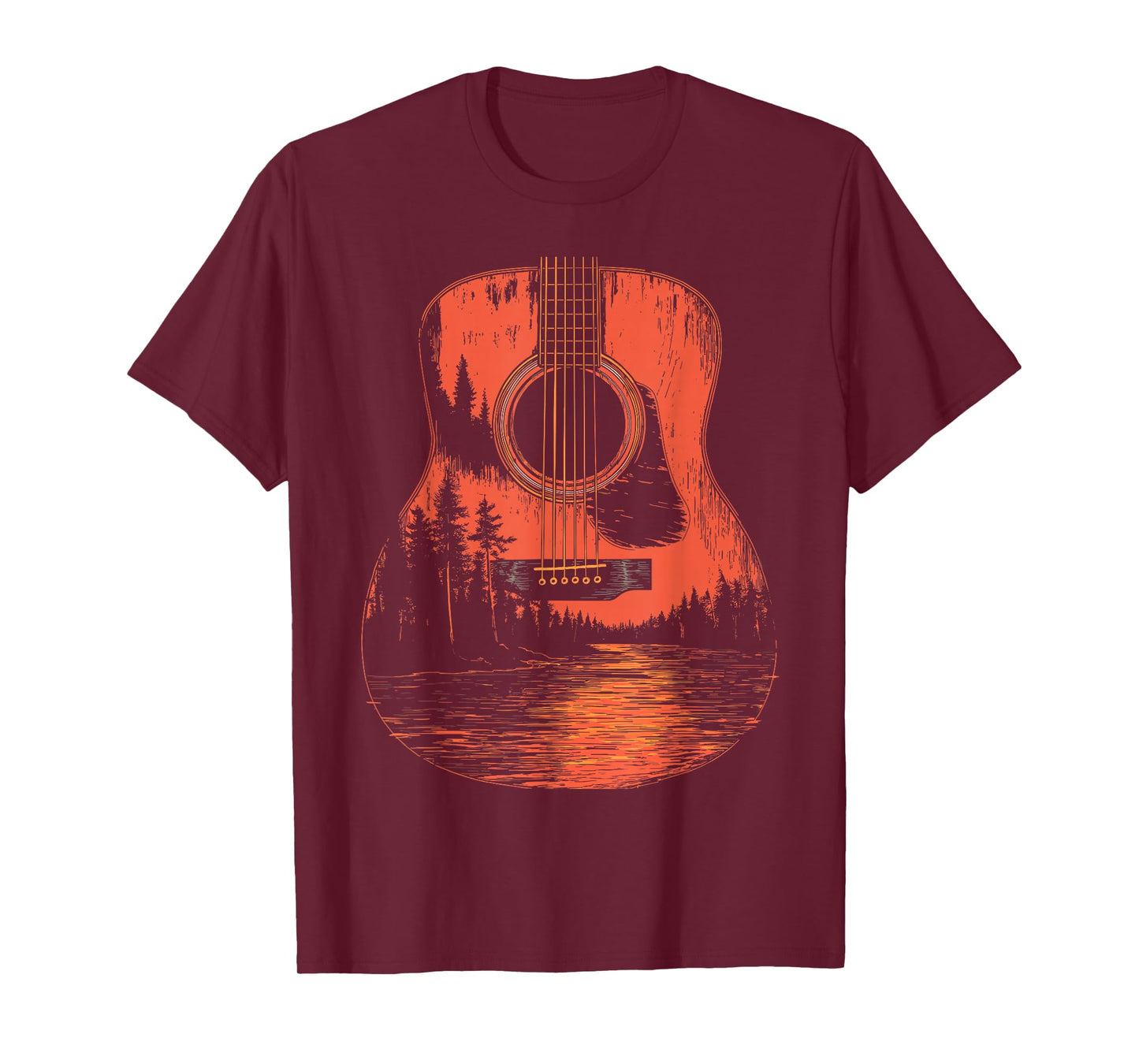 Acoustic Guitar Forest Sunset Nature Music Art T-Shirt
