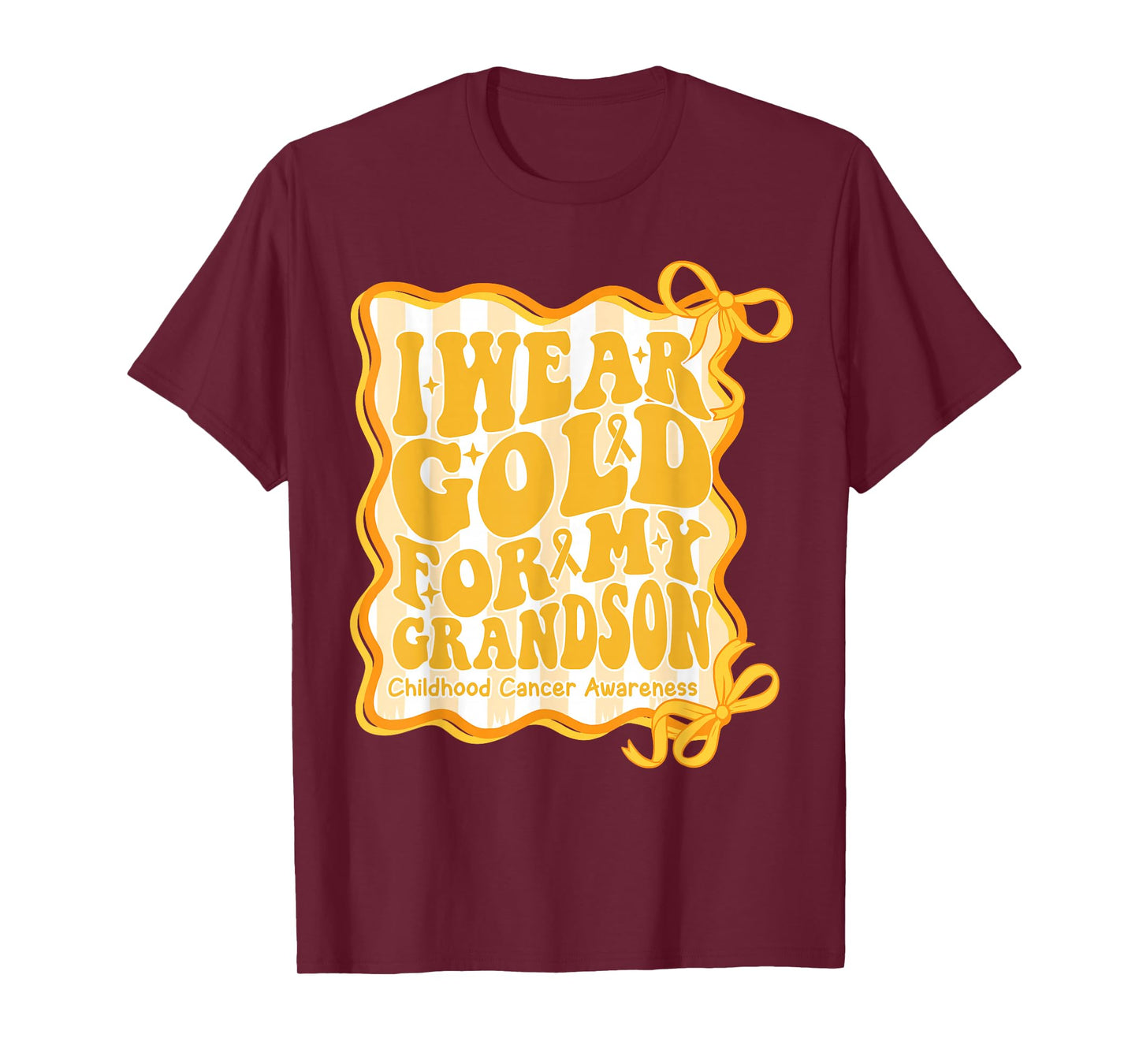 Preppy I Wear Gold for My Grandson Childhood Cancer Groovy T-Shirt