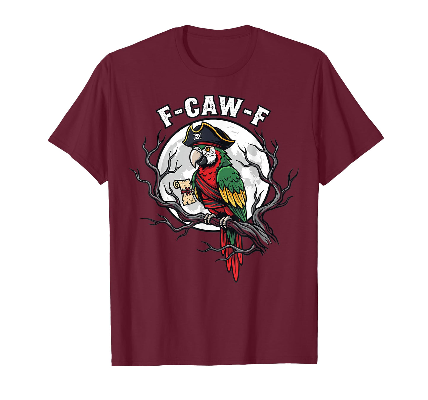 Pirate Parrot F-Caw-F Moon Skull Crossbones Halloween T-Shirt