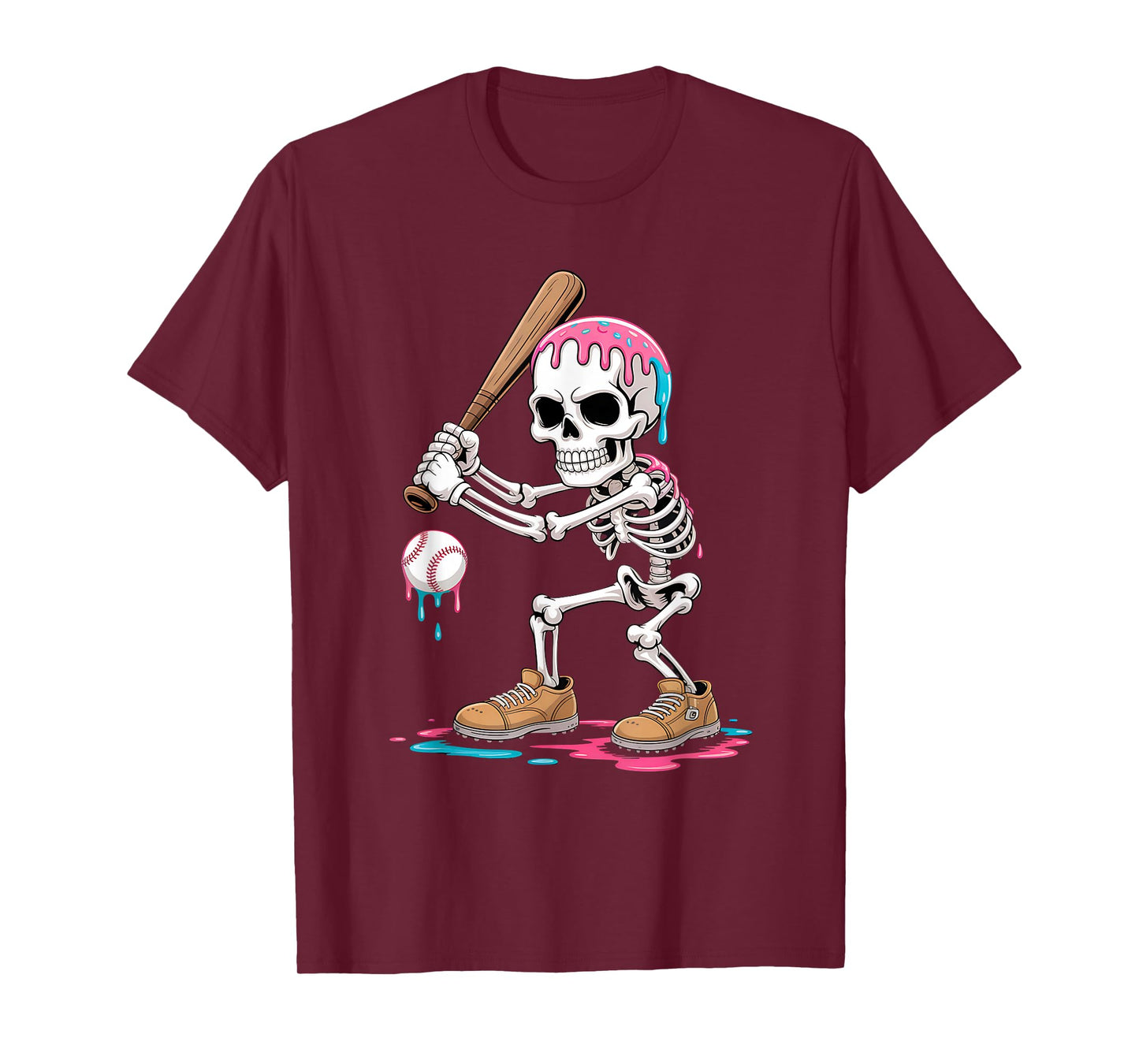 Funny Baseball Skeleton Ice Cream Drip Baseball Boys Youth T-Shirt