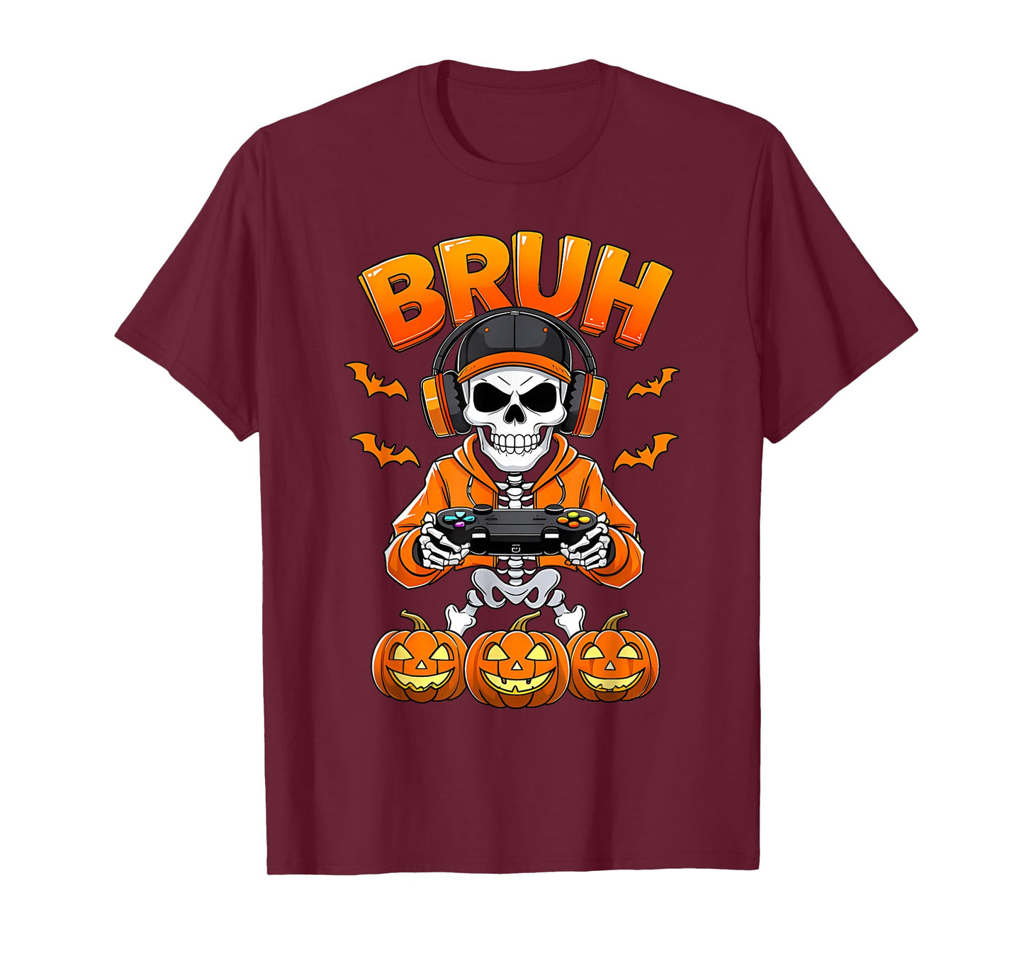 Bruh Skeleton Gamer Halloween Funny Gaming Costume T-Shirt