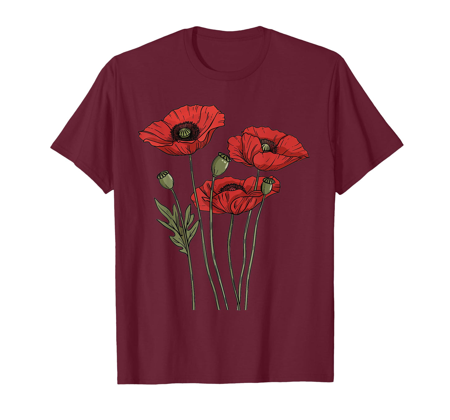 Poppy Flower Botanical Vintage Poppies Floral T-Shirt