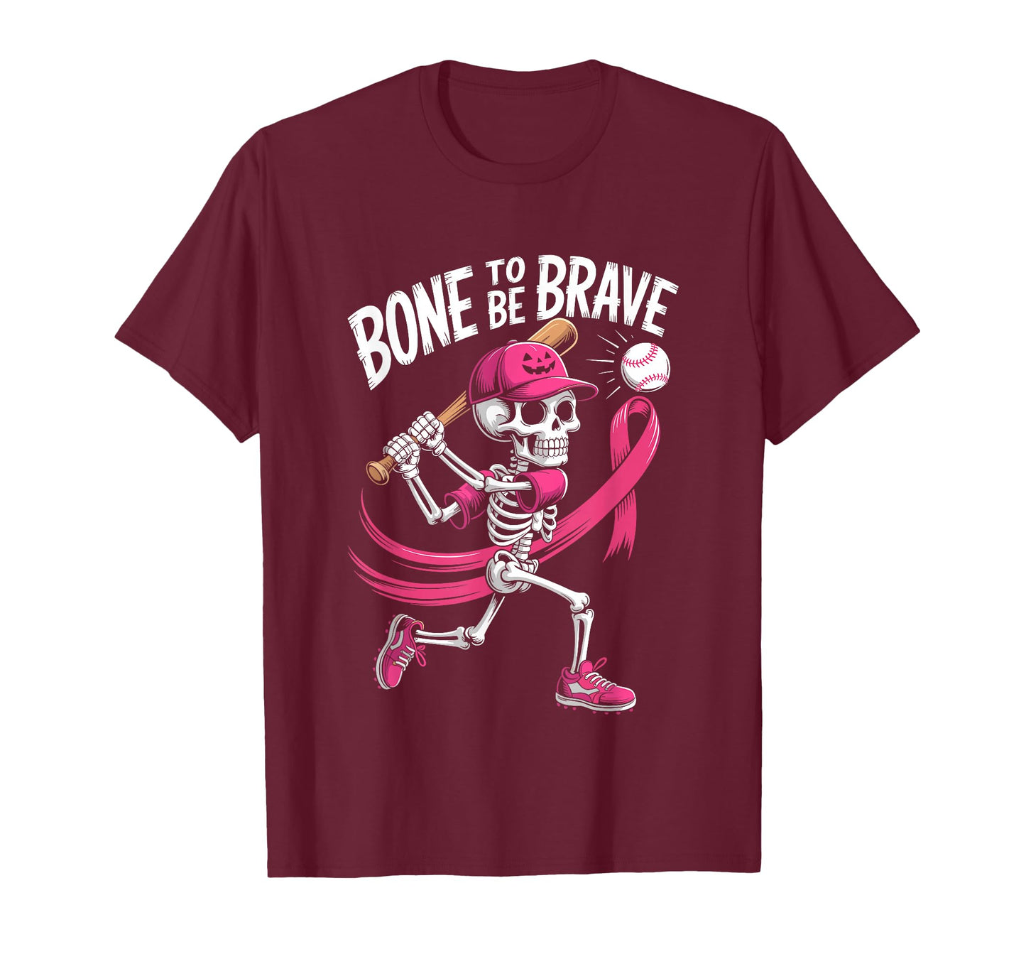 Baseball Skeleton Fighter Halloween Breast Cancer Awareness T-Shirt