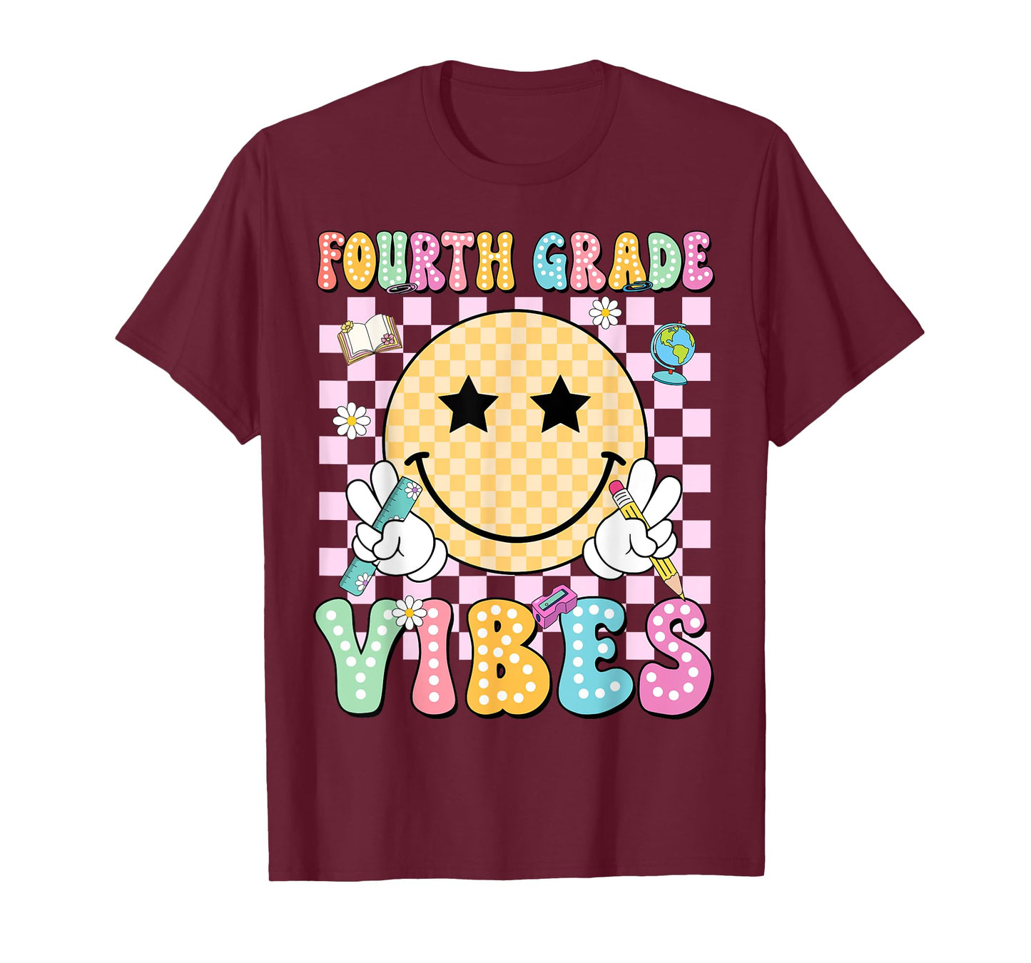 Fourth Grade Vibes Smile Face Teacher Kid Back To School T-Shirt