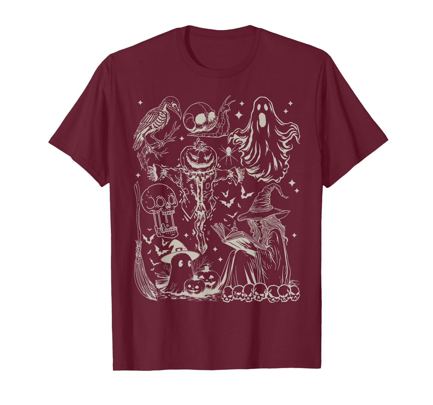 Halloween Doodle Witch Ghost Pumpkin Skull Scarecrow T-Shirt