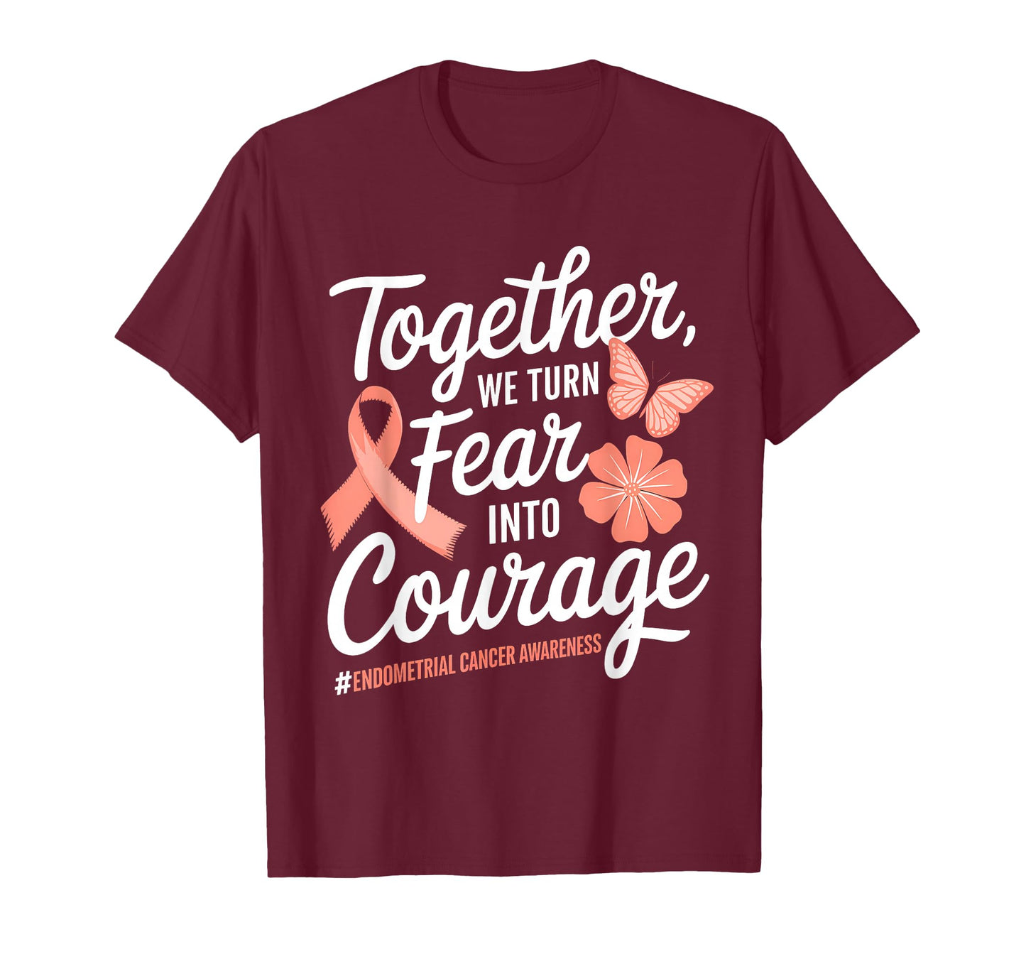 Endometrial Cancer Awareness Peach Ribbon T-Shirt
