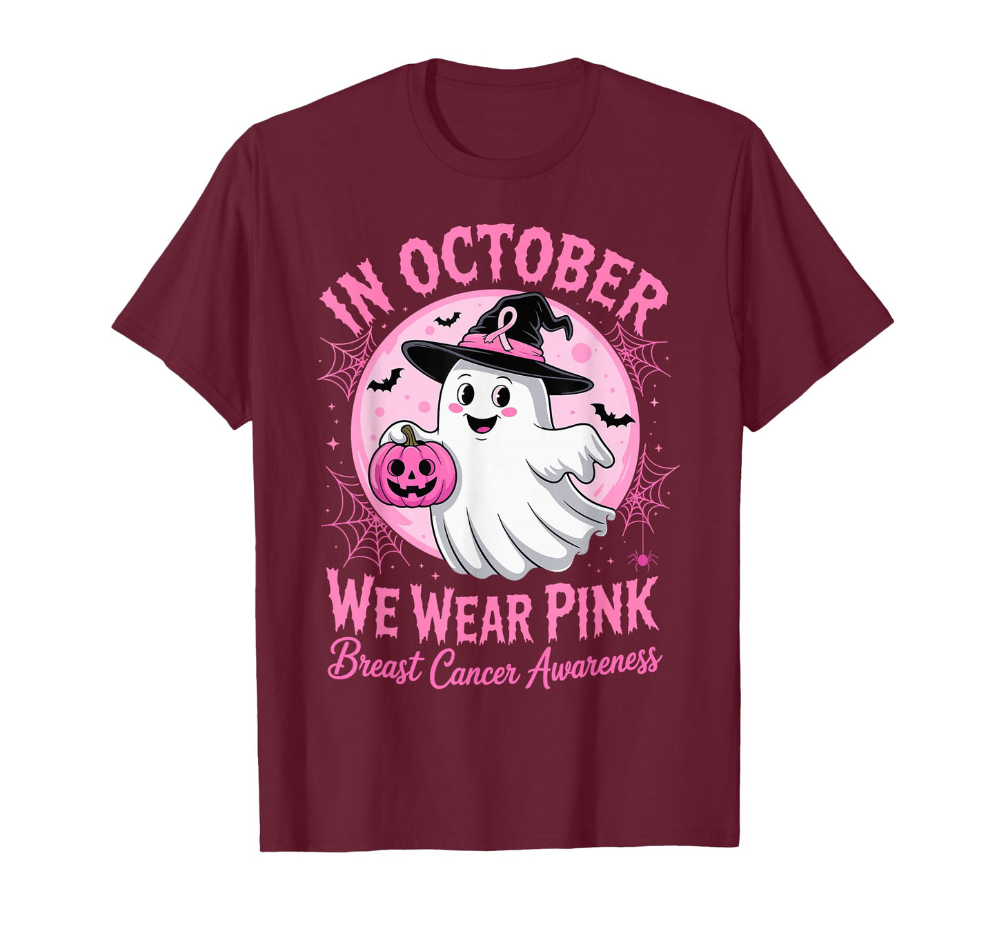 in October We Wear Pink Ghost Pumpkin Breast Cancer Survivor T-Shirt