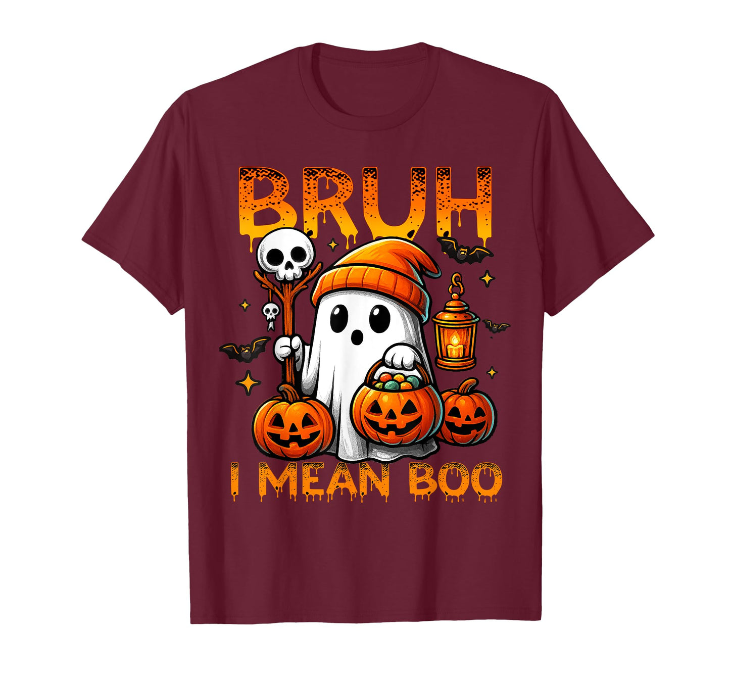 Halloween Bruh Ghost Boo Skull Pumpkin Boys Kids Men T-Shirt