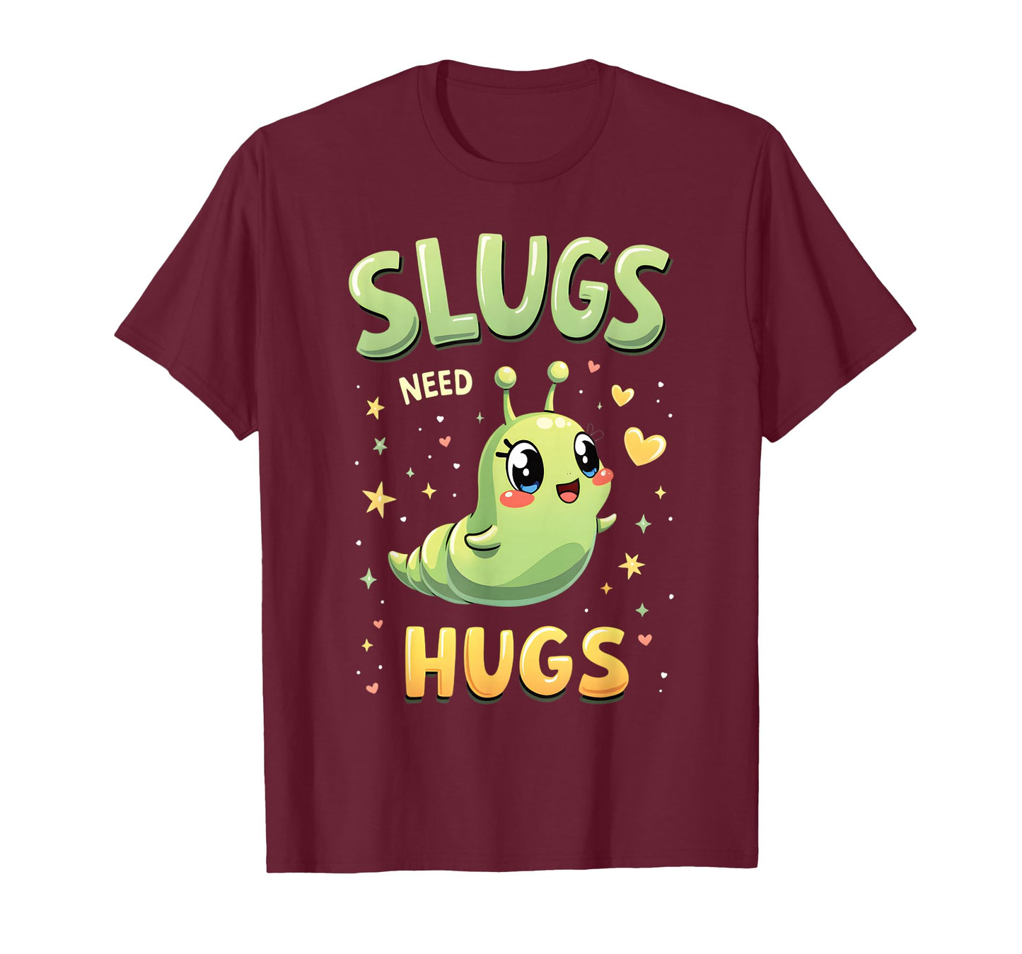 Cute Slug Lovers Whimsical Apparel Slugs Need Hugs Cute Cartoon Slug Art Unisex-Adult T-Shirt Black Small