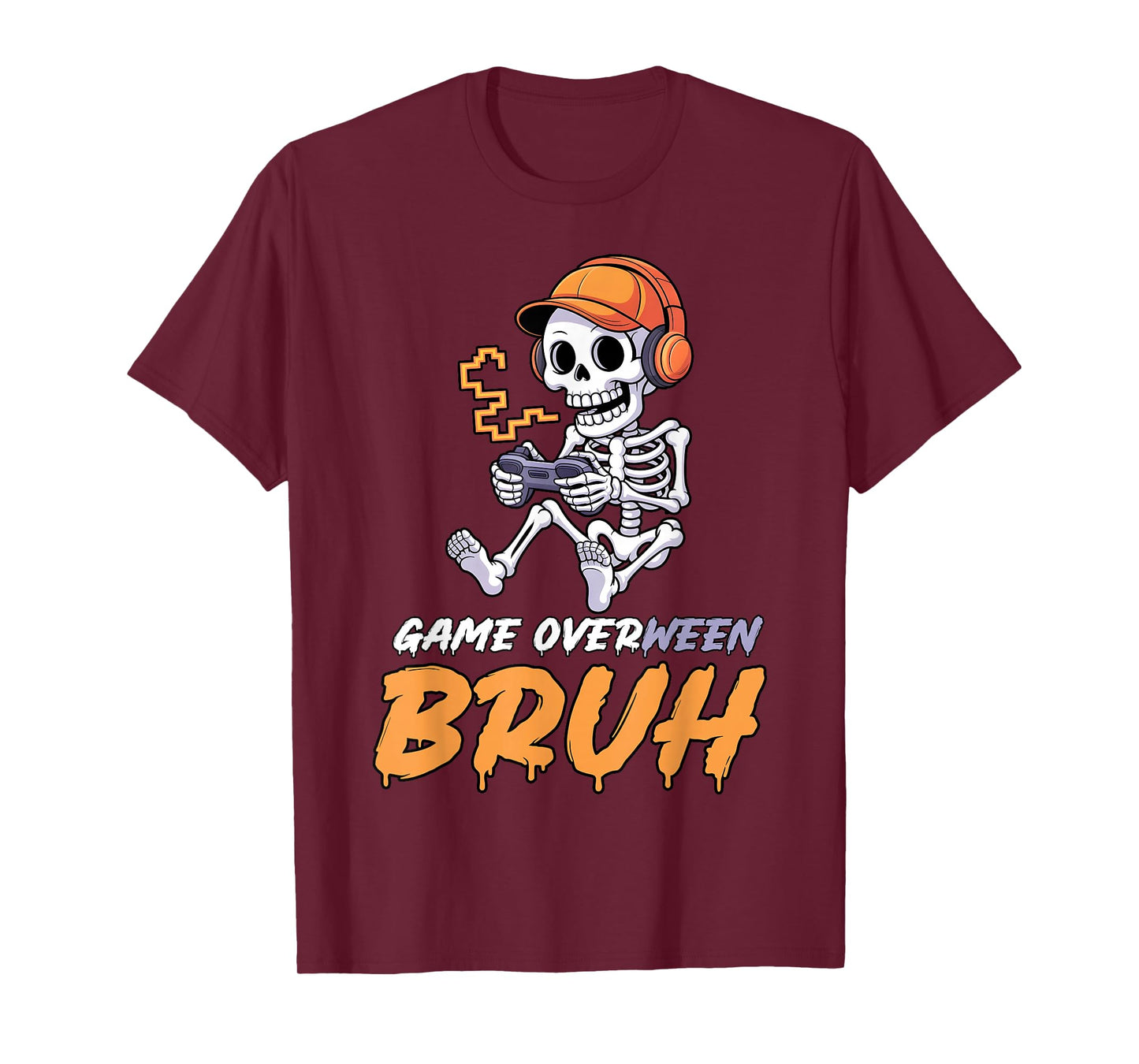 Halloween Skeleton Gamer Game Overween Bruh Boys Men T-Shirt