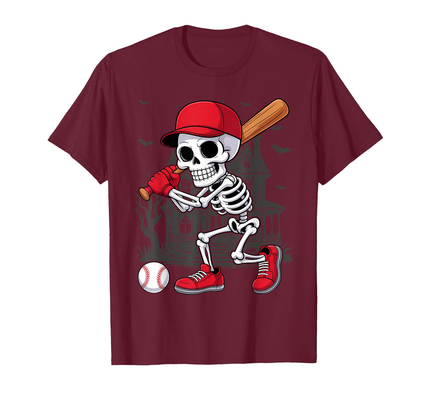 Baseball Skeleton Halloween Funny Playing T-Shirt