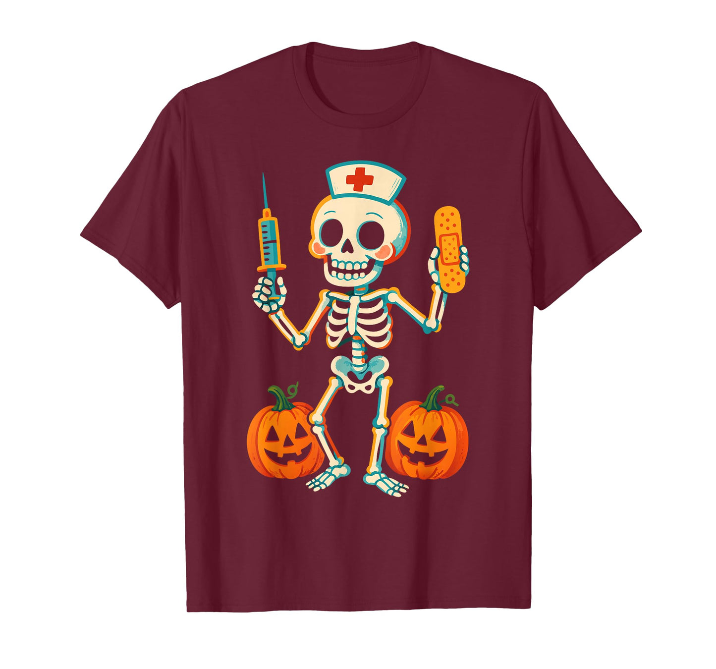 Halloween Skeleton Nurse Funny Medical Costume Design T-Shirt