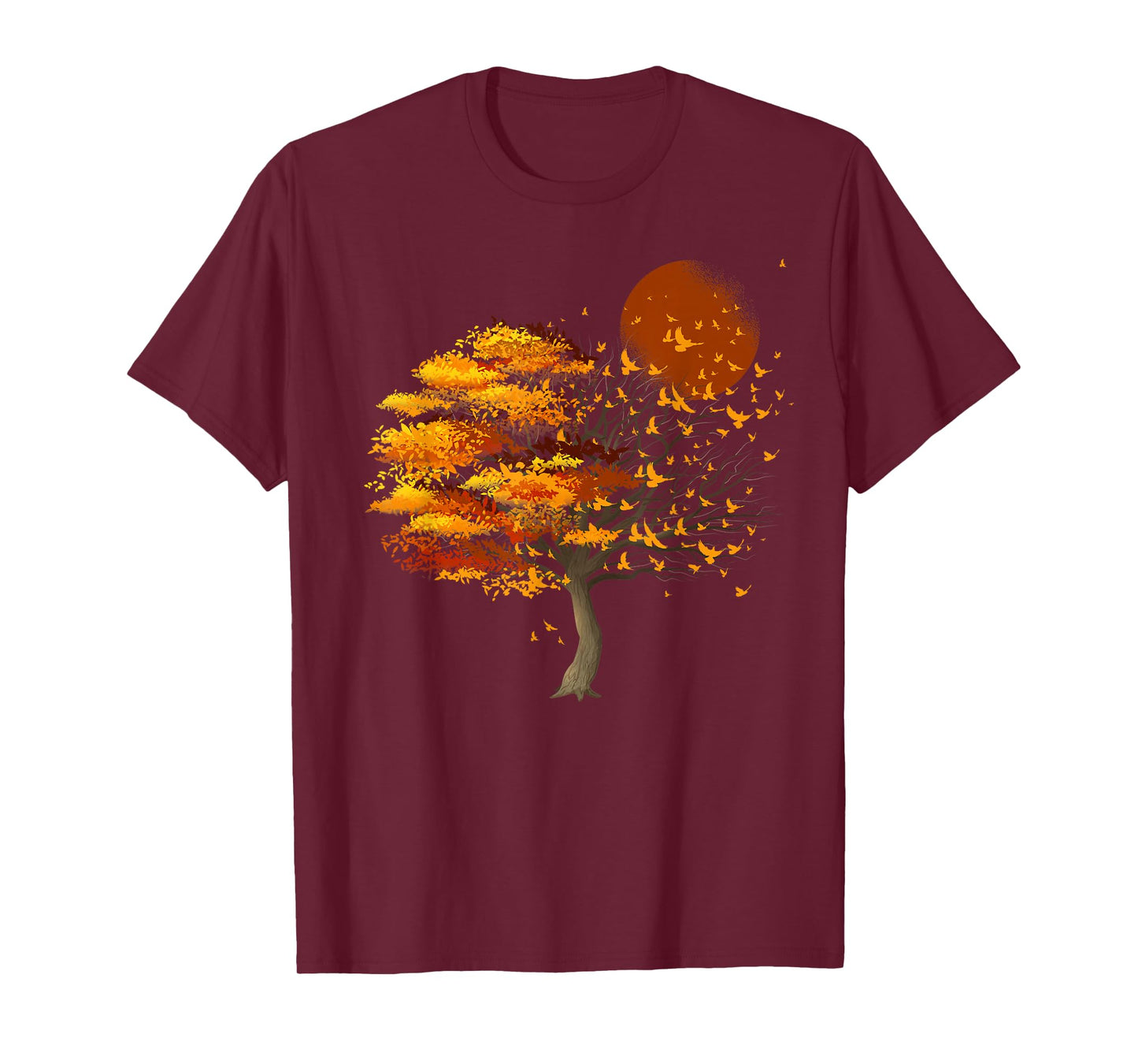 Nature Wildlife Full Moon Tree Flock Of Birds Outdoor Forest T-Shirt