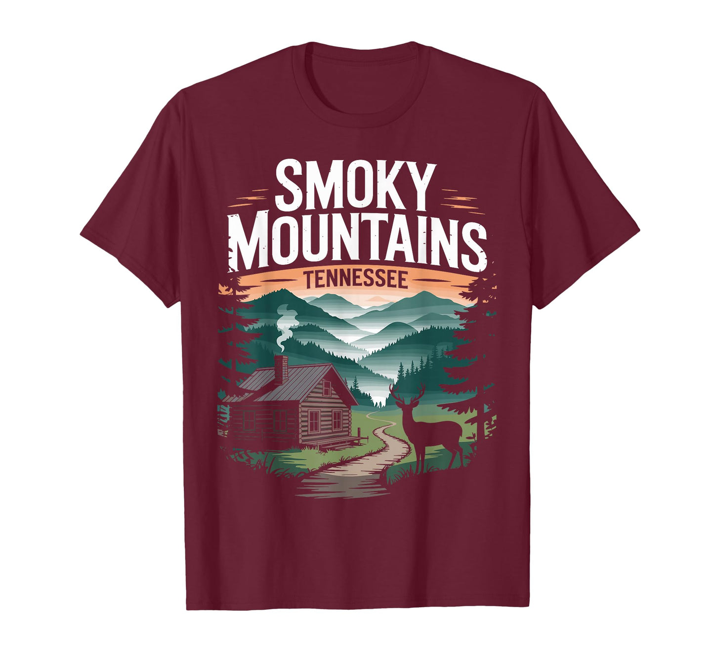 Gatlinburg Tennessee mountains cabins pine forest retro T-Shirt