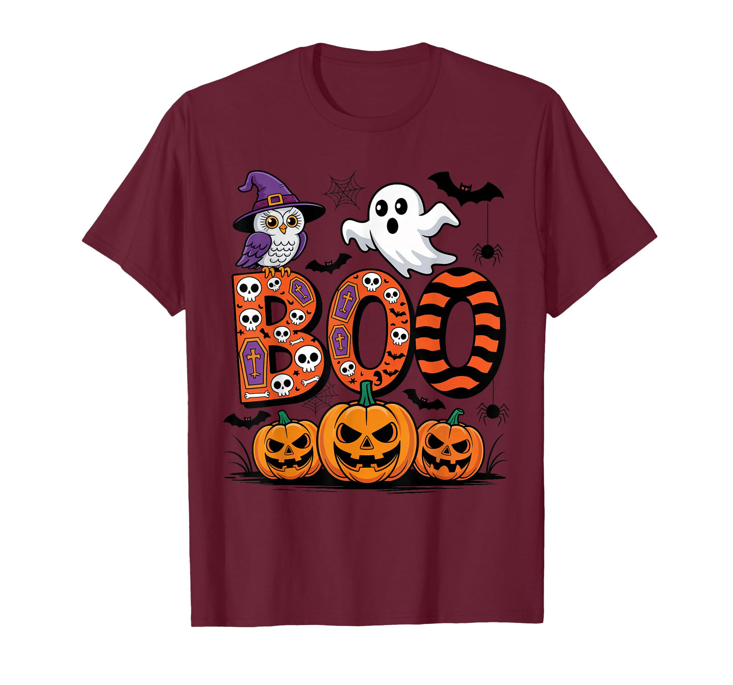Happy Halloween Boo Costume with Witch Owl Ghost Pumpkins T-Shirt