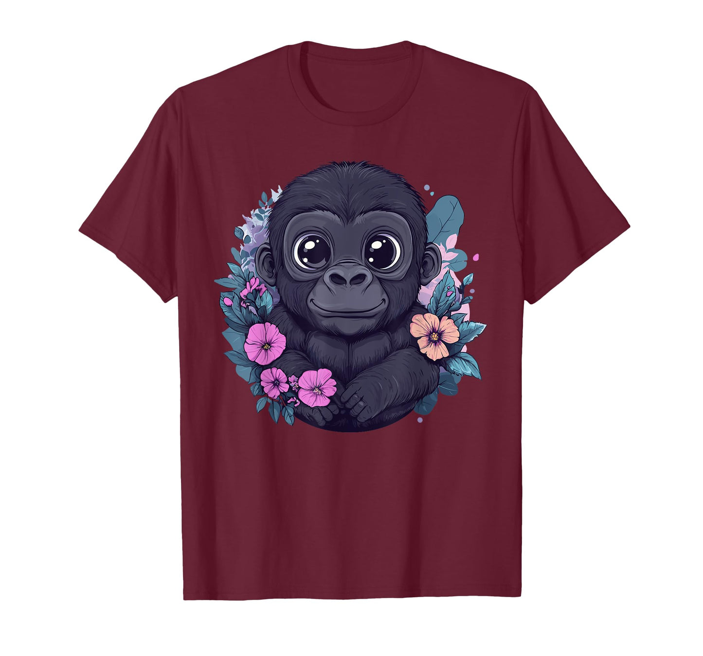 Adorable Baby Gorilla Surrounded By Flowers T-Shirt