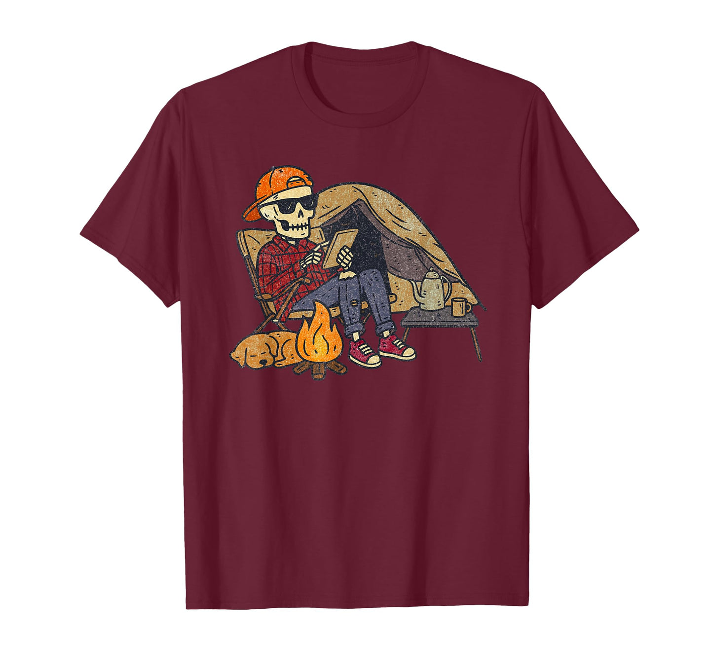 Vintage Halloween Skeleton Camping Funny Spooky Costume T-Shirt
